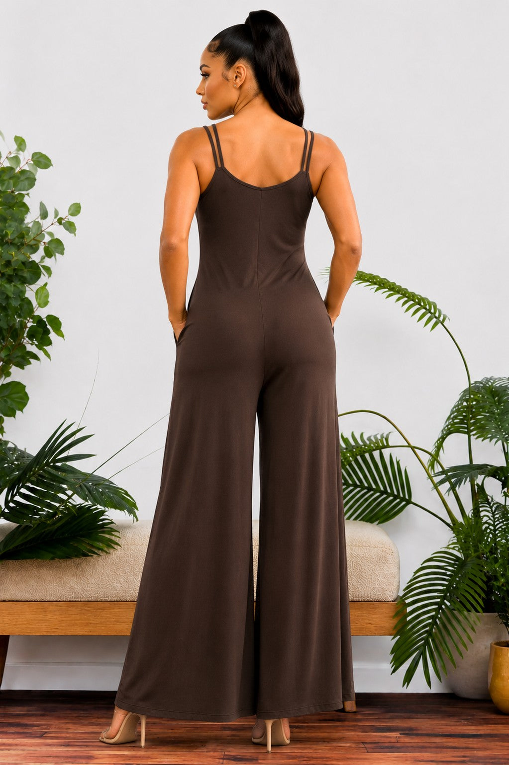 HH697R-S2 - Wide-Leg Spaghetti Strap Jumpsuit