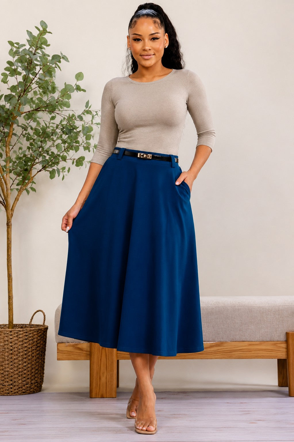ZBK149 - Belted Midi Skirt