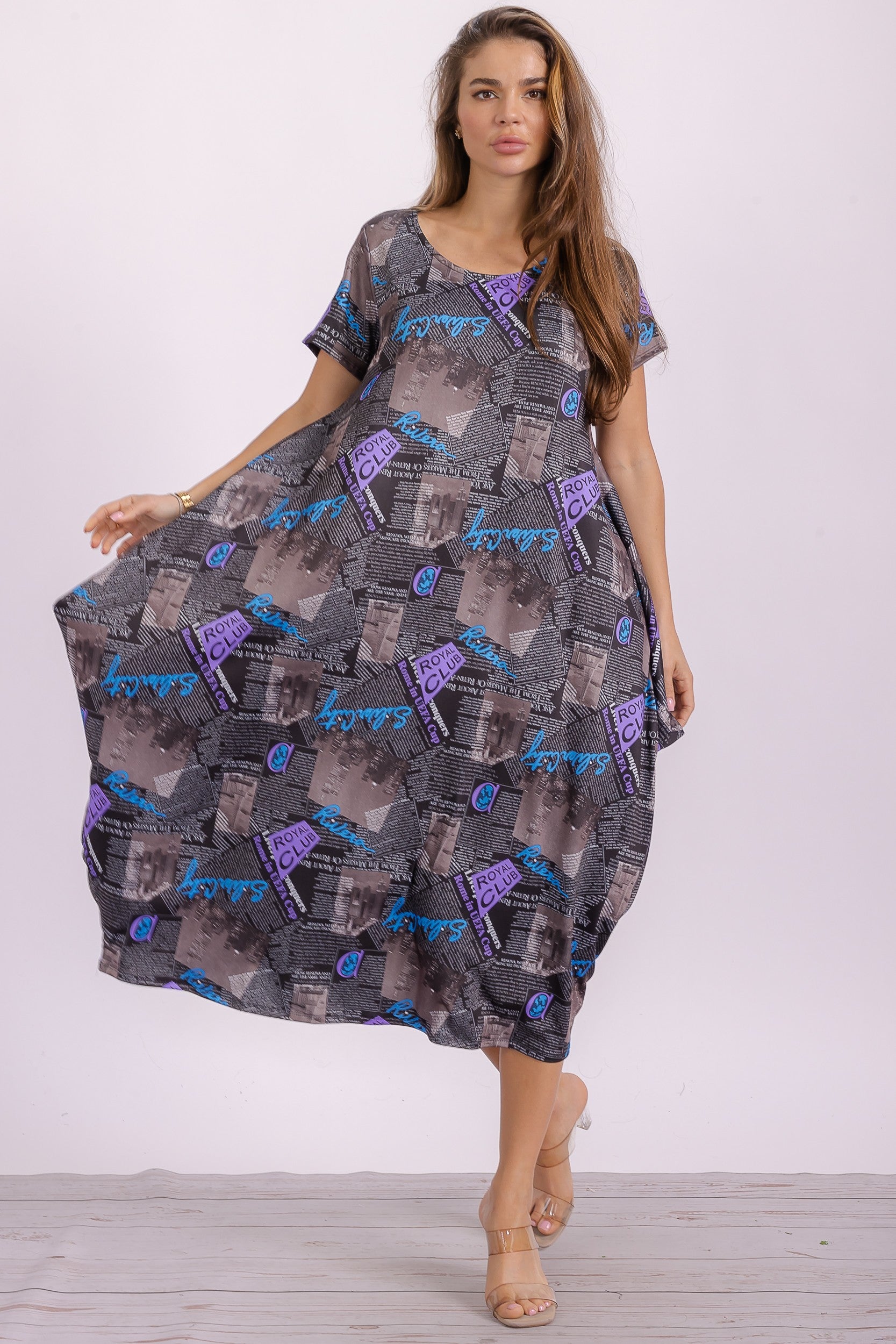 SAN151BR-P4 Print Ruffle Hem Dress