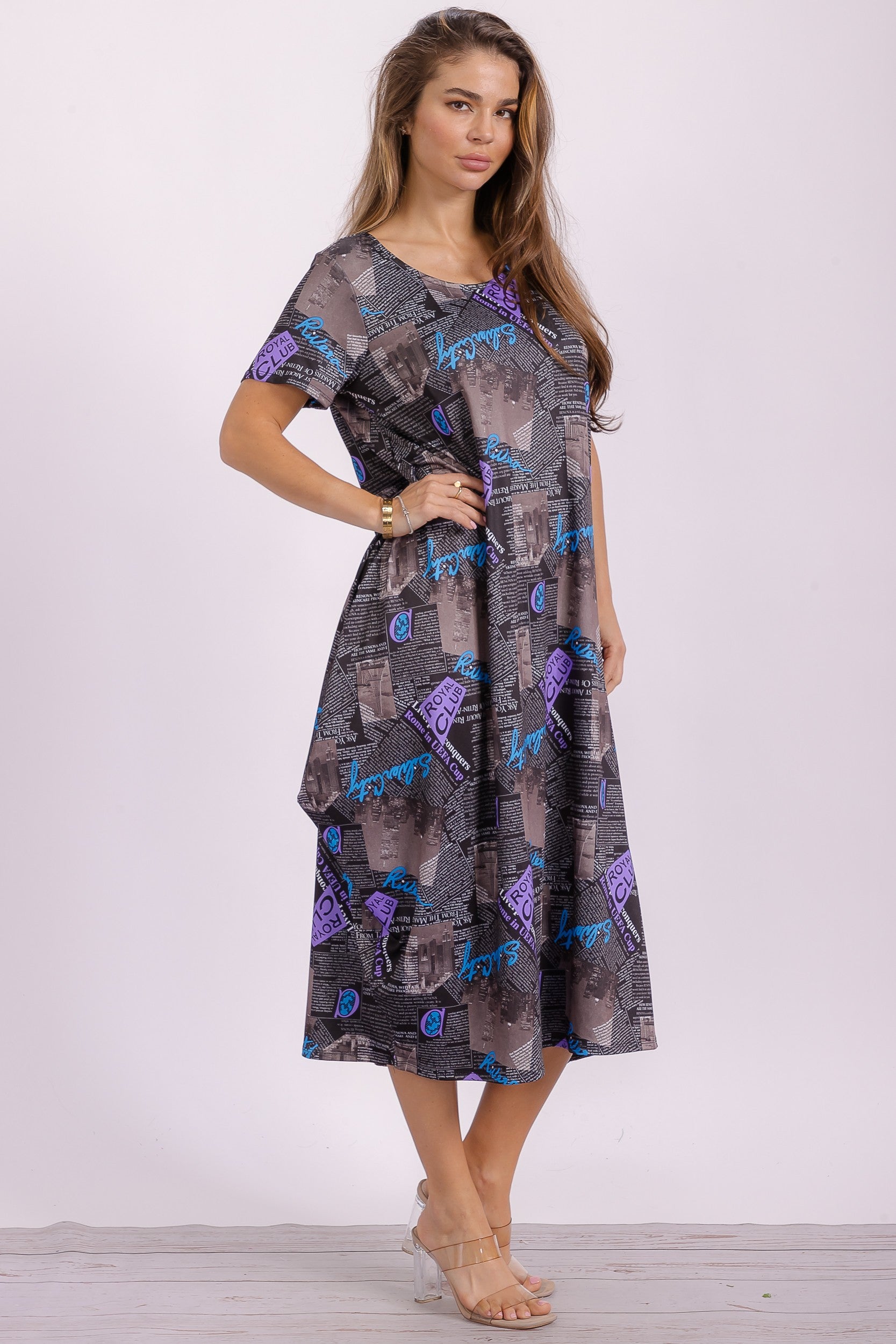 SAN151BR-P4 Print Ruffle Hem Dress