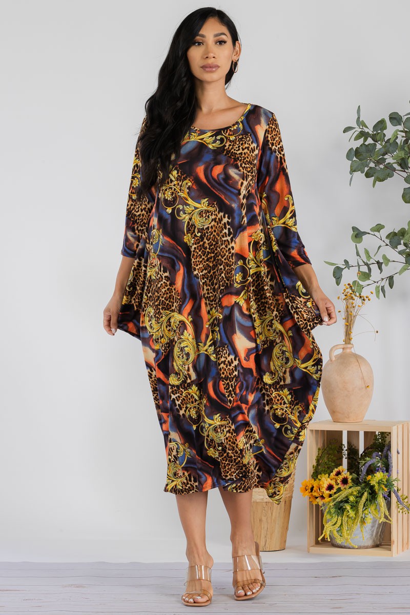 SAN151X1-MULTI PLUS SIZE HAREM MIDI DRESS
