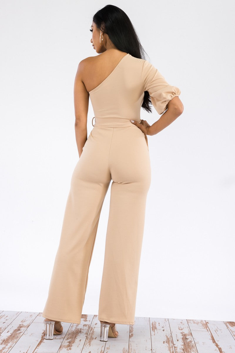 HH667R-SOLID -  ONE SHOULDER JUMPSUIT