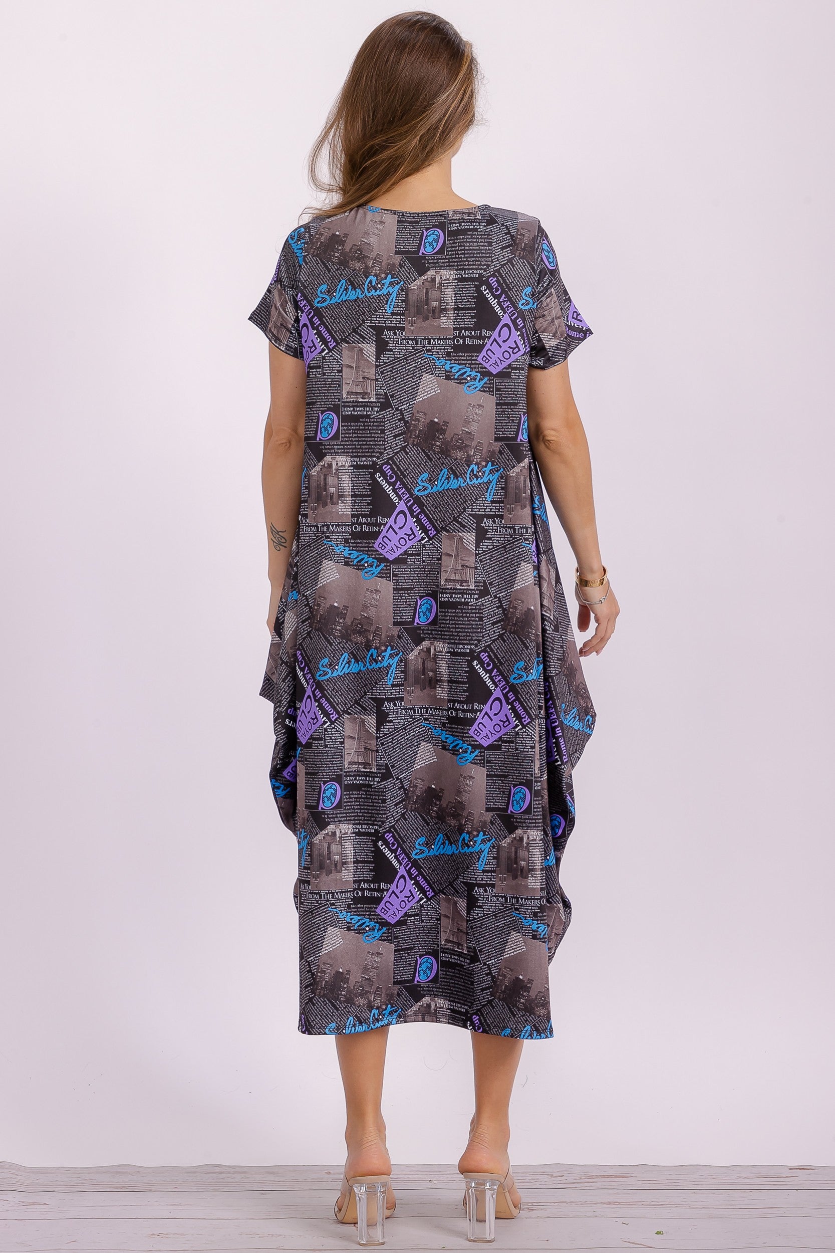 SAN151BX-P4 Plus Size Print Ruffle Hem Dress