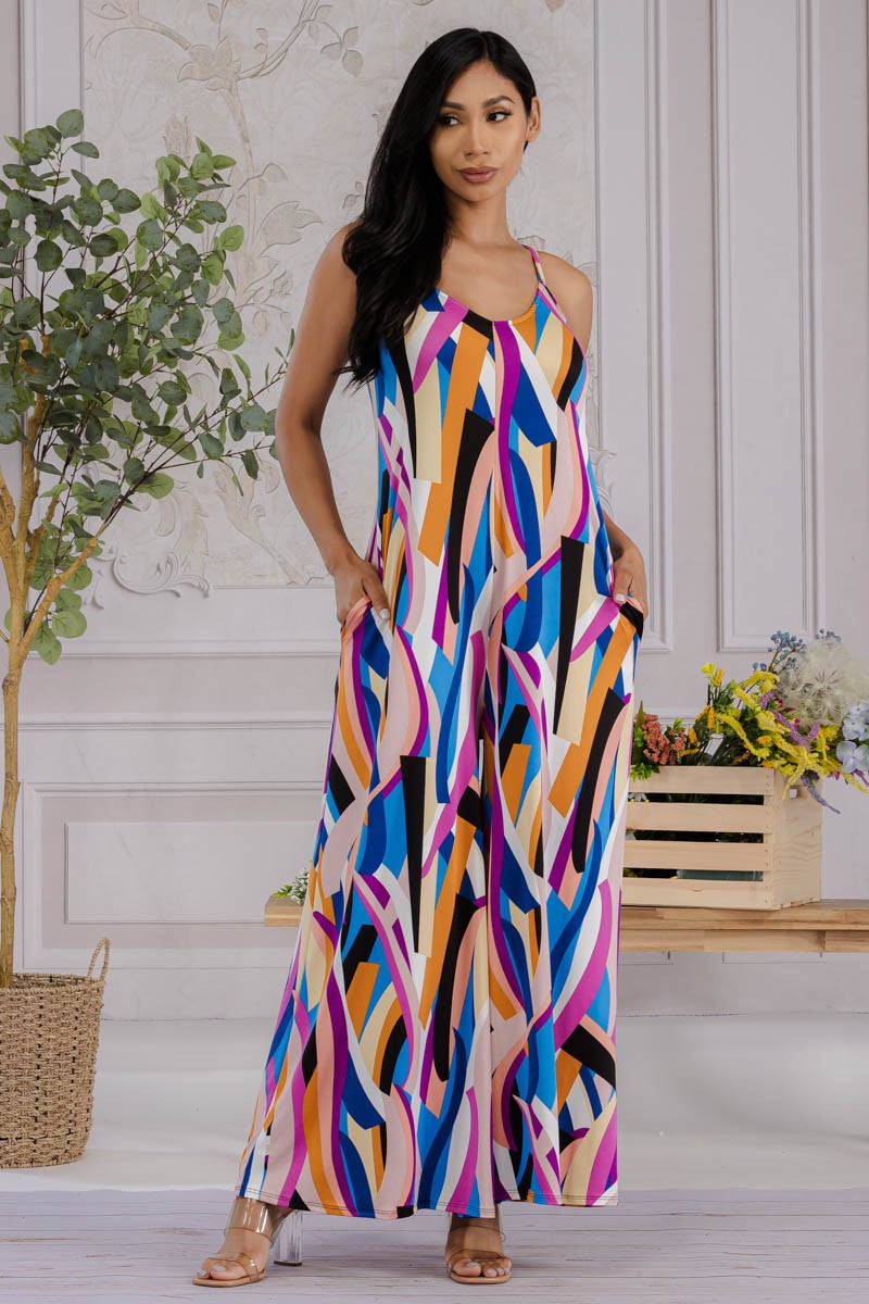HH697X-P2 Plus Size Wide-Leg Spaghetti Strap Jumpsuit