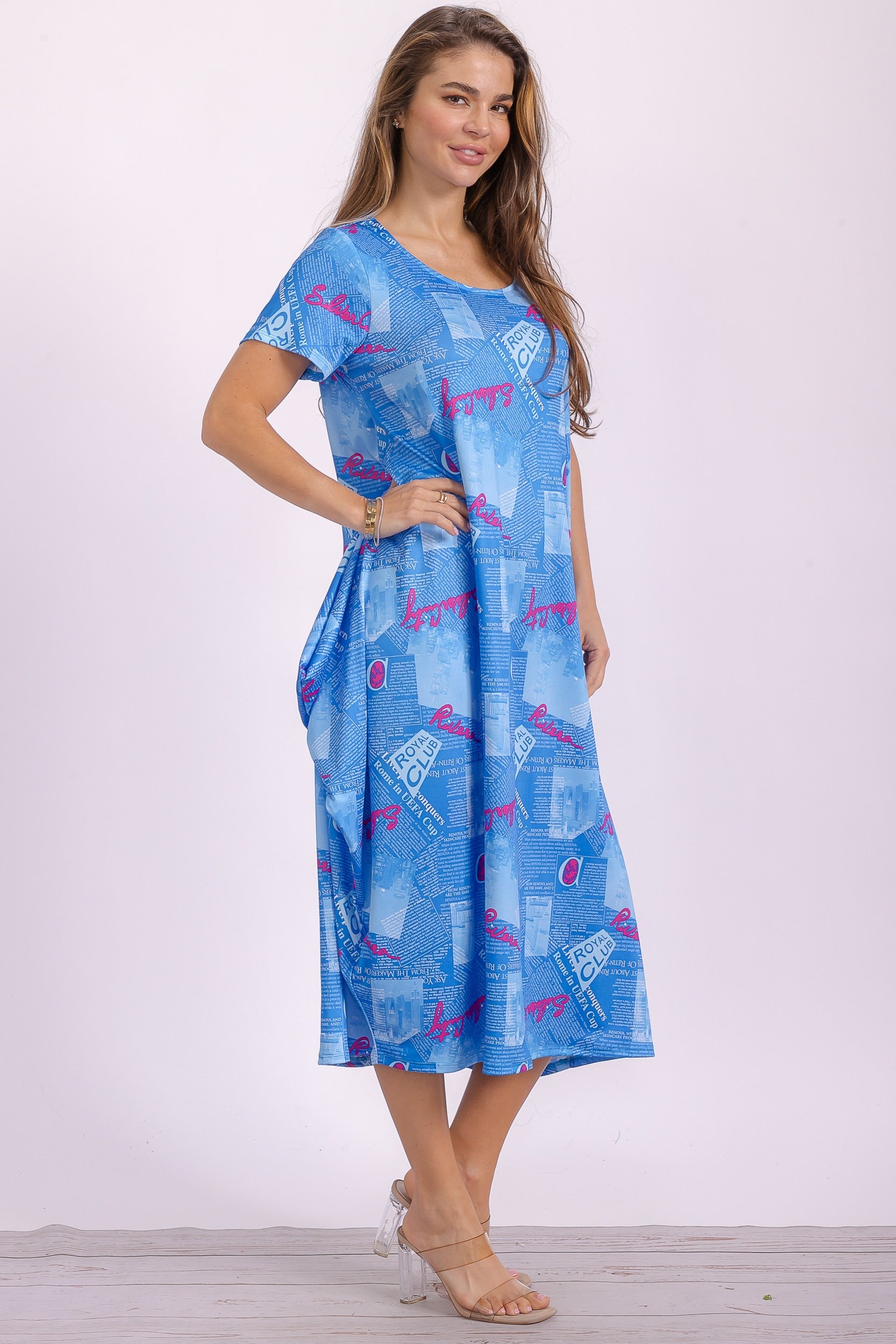 SAN151BR-P4 Print Ruffle Hem Dress