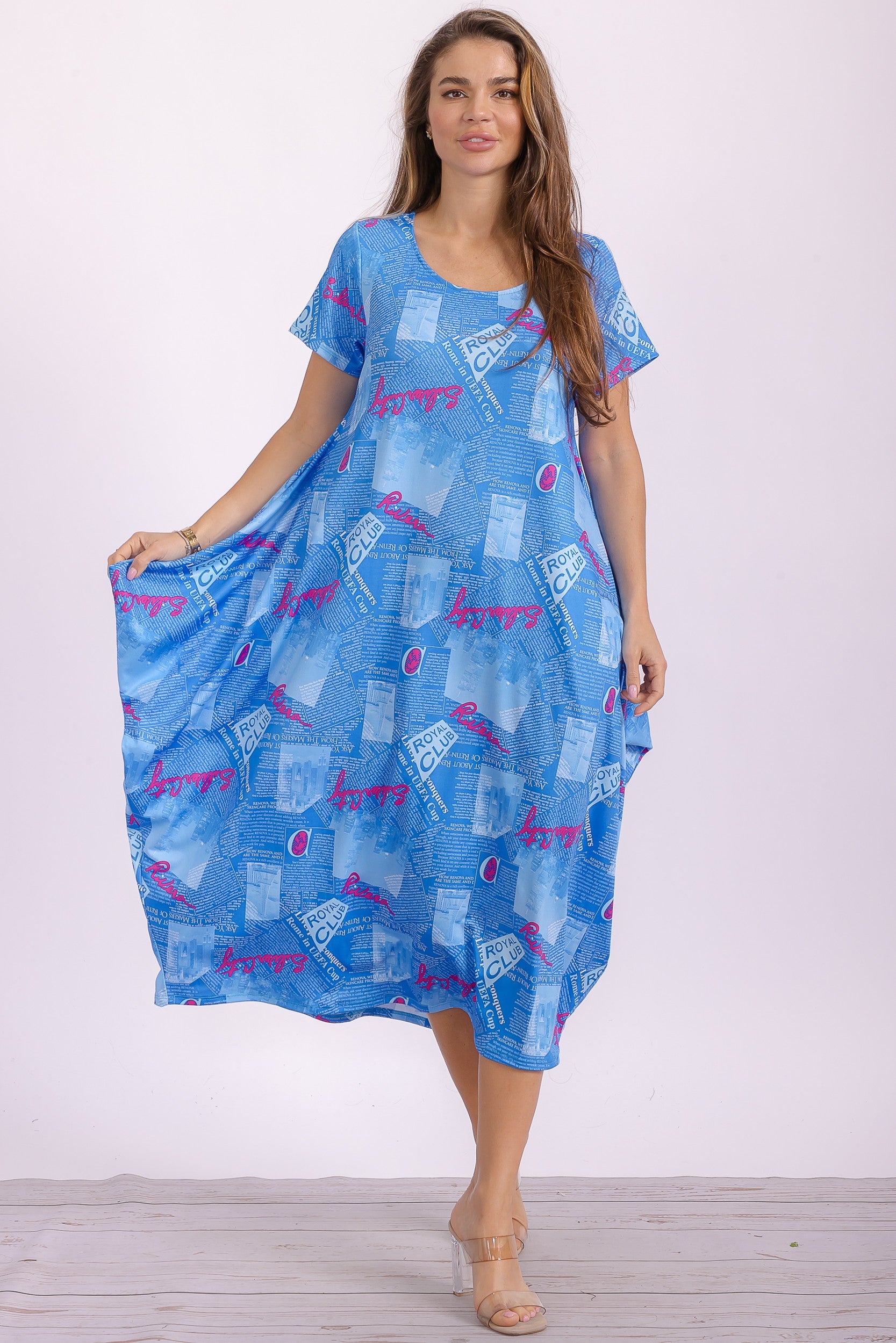 SAN151BR-P4 Print Ruffle Hem Dress