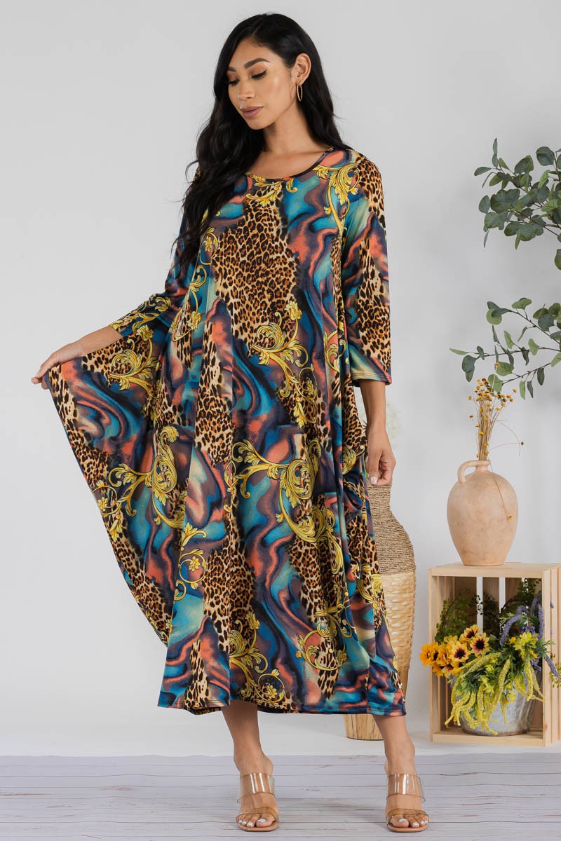 SAN151X1-MULTI PLUS SIZE HAREM MIDI DRESS