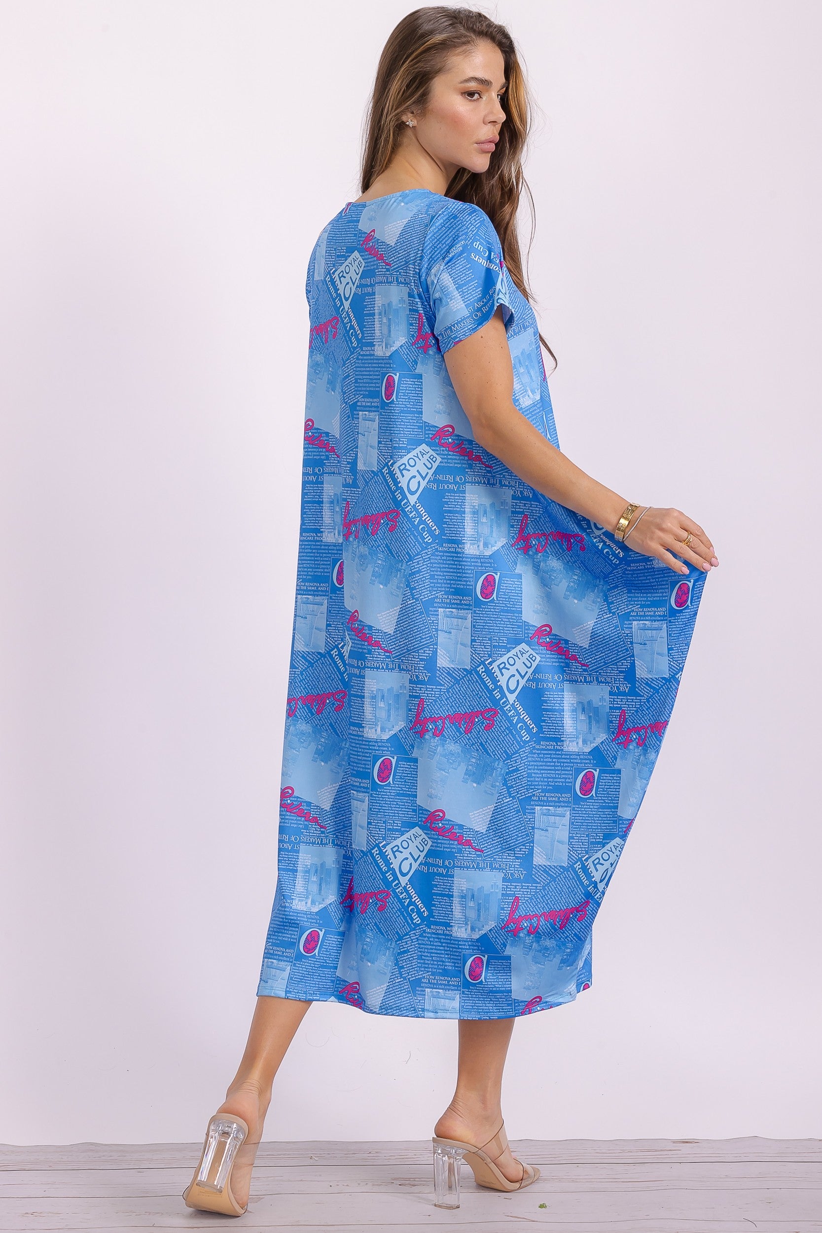 SAN151BR-P4 Print Ruffle Hem Dress