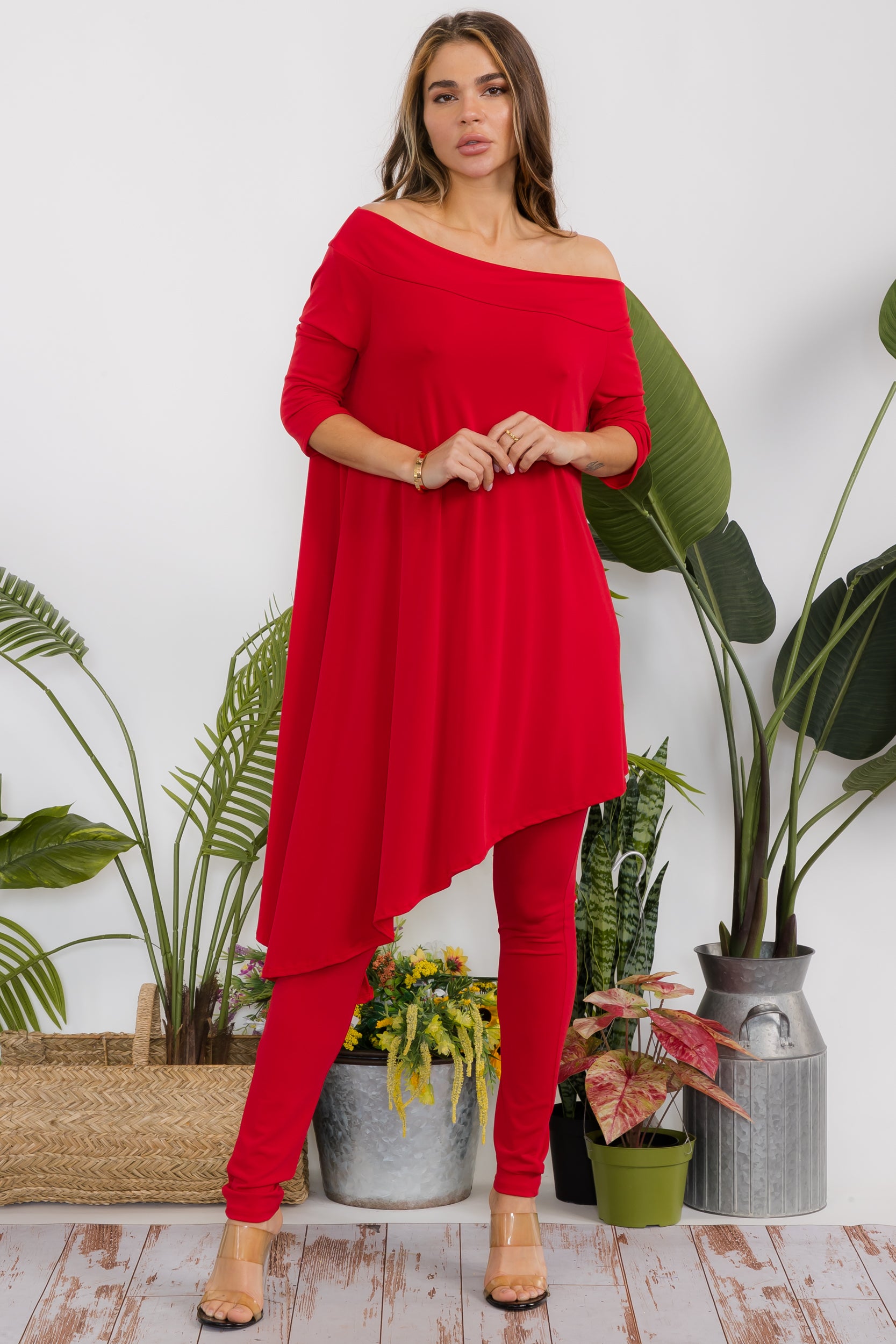 HH690X-S Plus Size Cowl Neck Top & Leggings 2 Piece Set