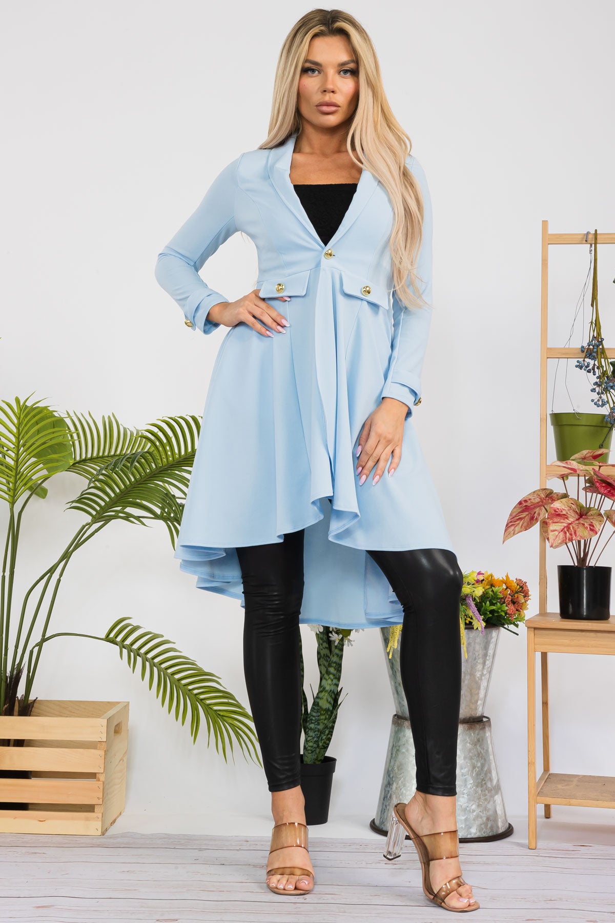 HH744X-SL - CREPE KNIT CHAIN BUTTON HI-LO CARDIGAN