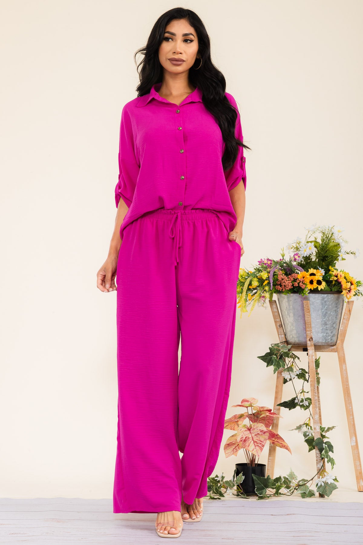 HH753-55R-S - 2PC COLLARD SHIRT AND PANT SET