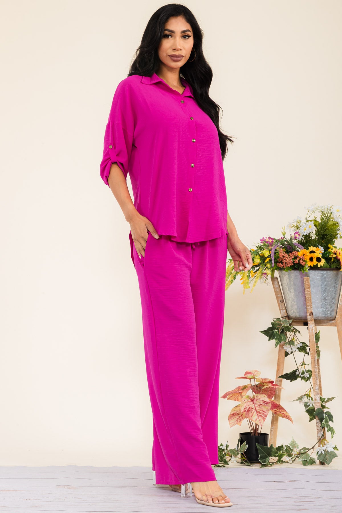HH753-55R-S - 2PC COLLARD SHIRT AND PANT SET