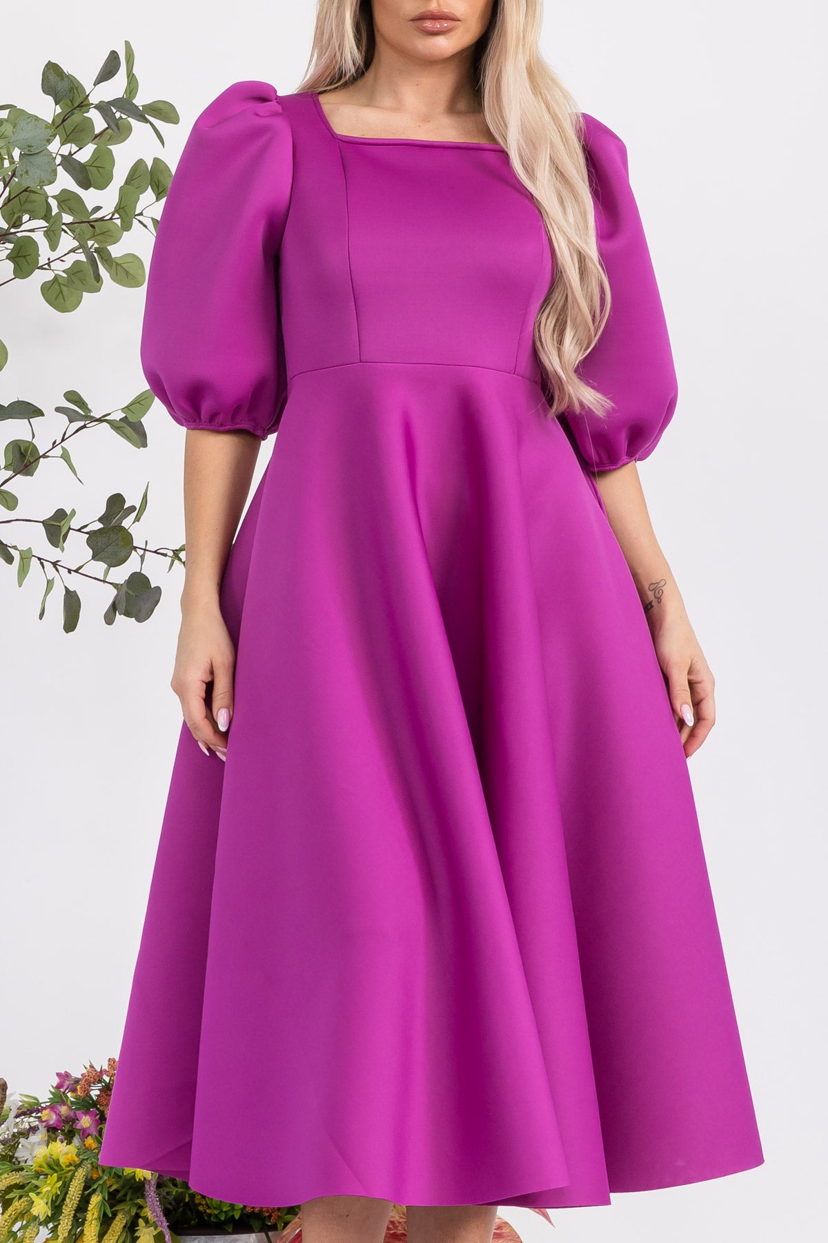 HH727R-S - PUFF SLEEVE DRESS