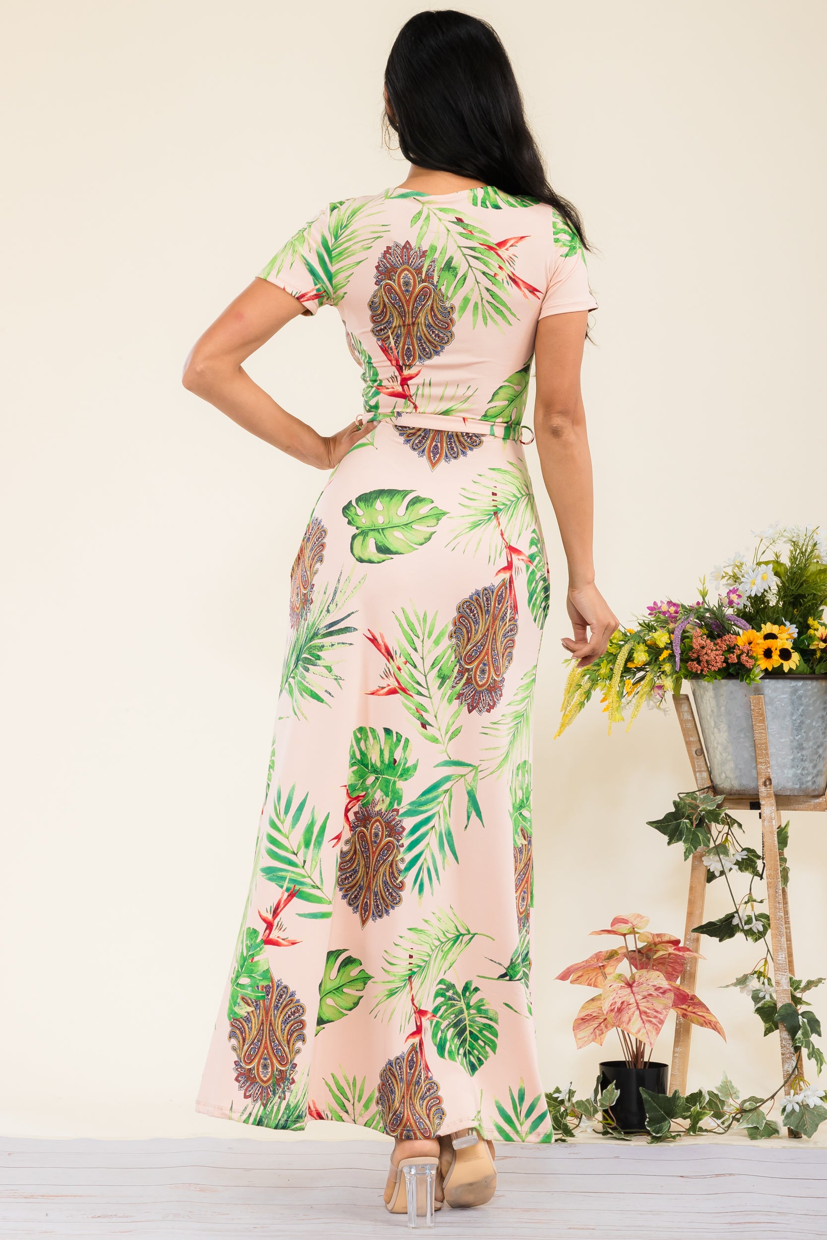SAN149X-PALM - VESTIDO MAXI MANGA CORTA