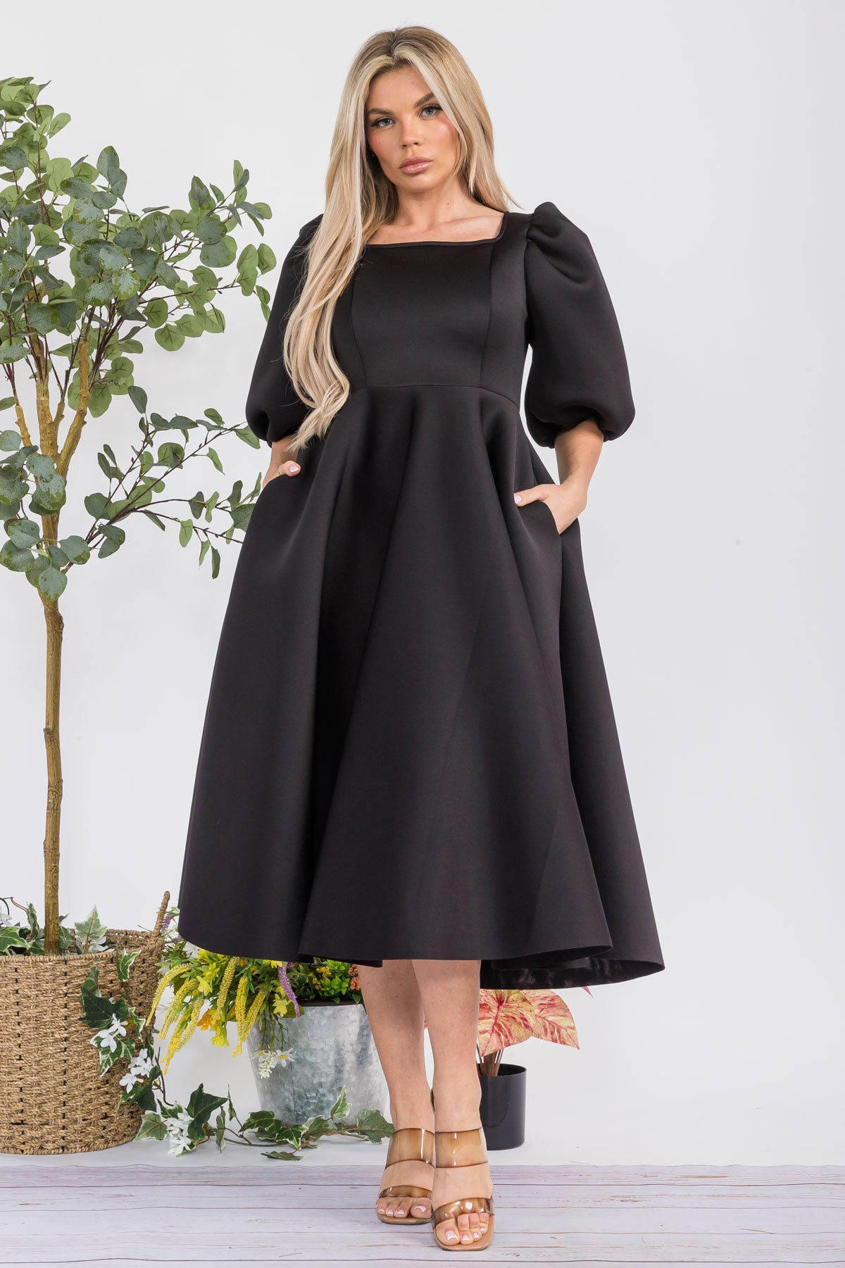 HH727R-S - PUFF SLEEVE DRESS
