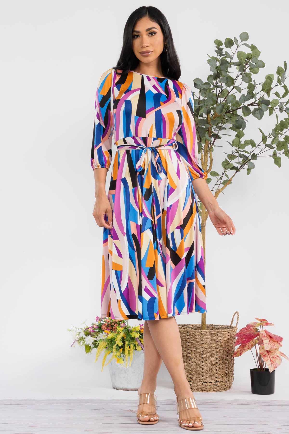 HH583X-CINTA - VESTIDO MIDI CON LAZO AUTOAJUSTABLE