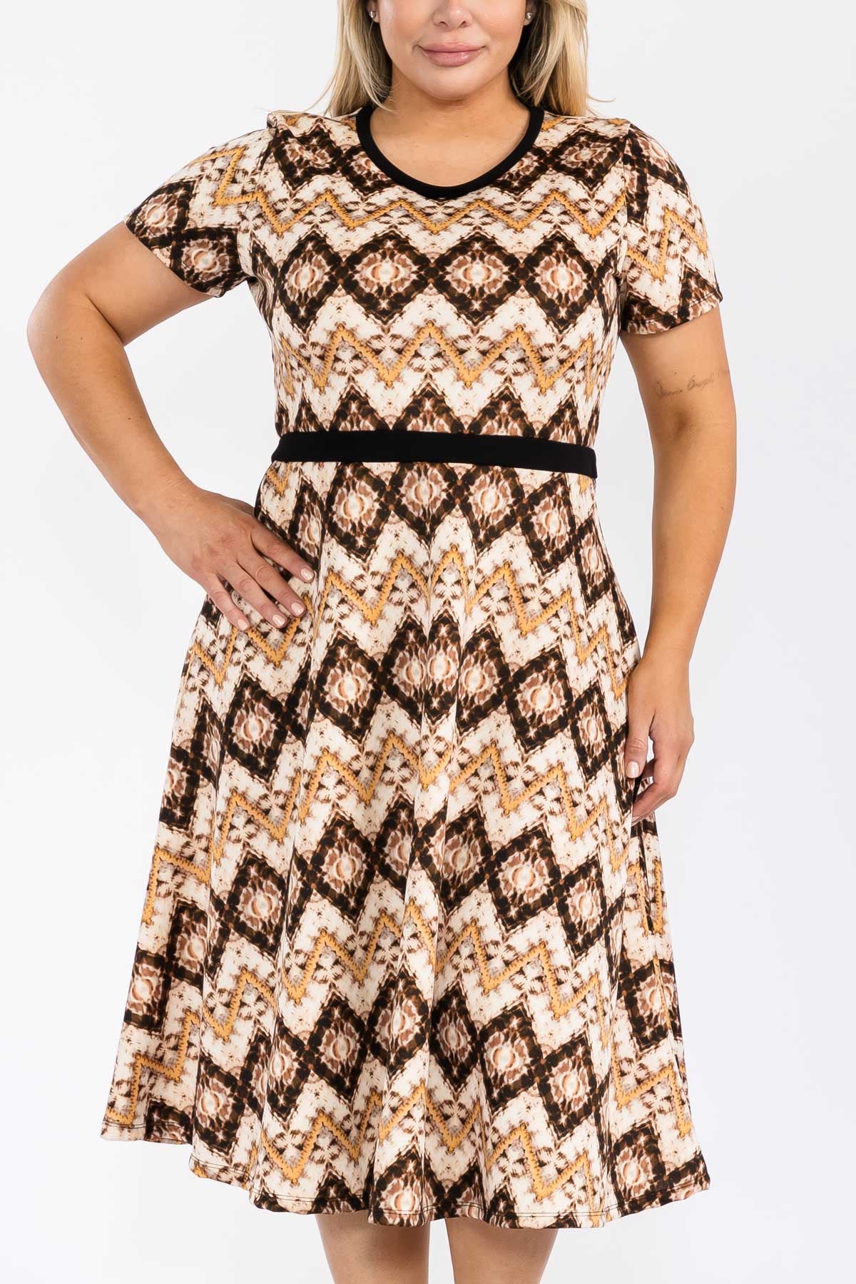 HH559X-GEOMETRIC1 - SHORT SLEEVE MIDI DRESS