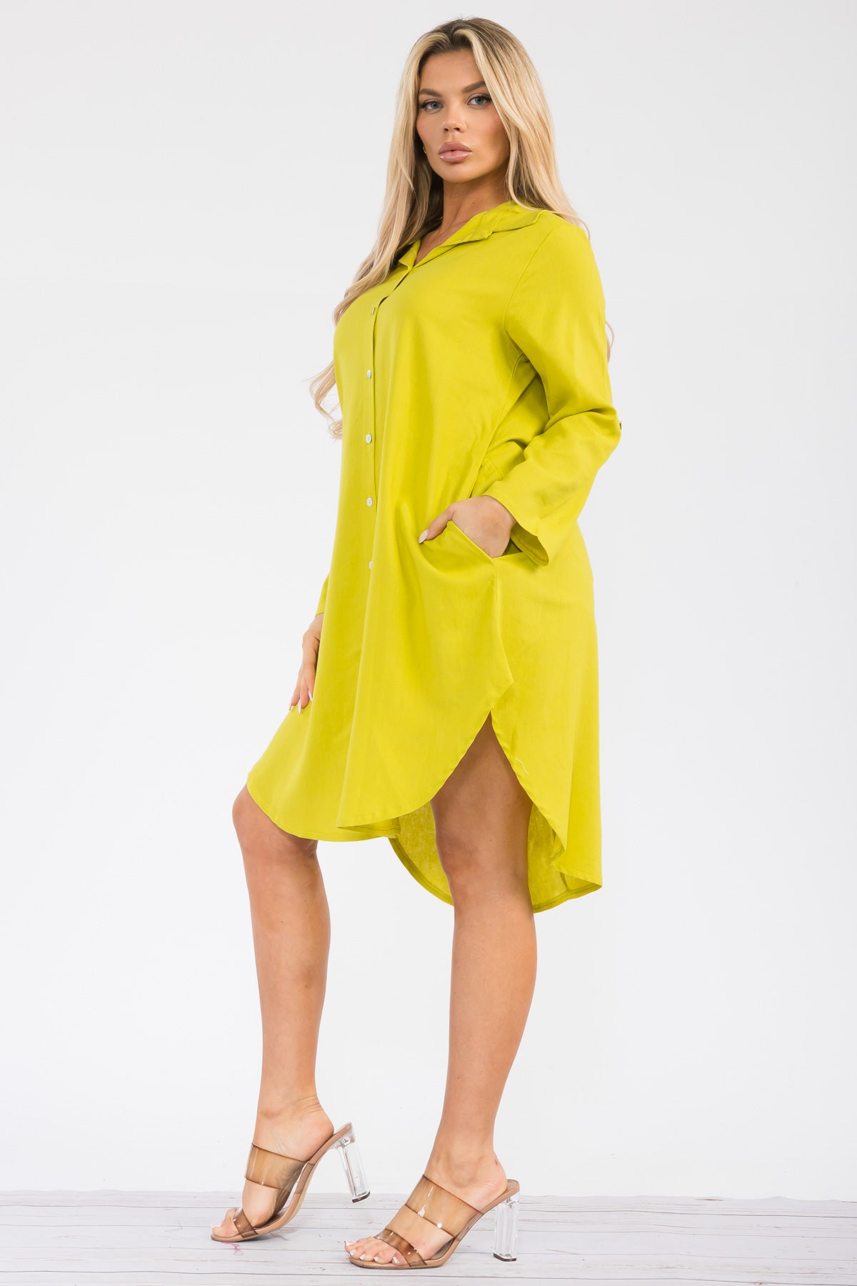 HH754R-S - LONGSLEEVE LINEN COLLARED DRESS