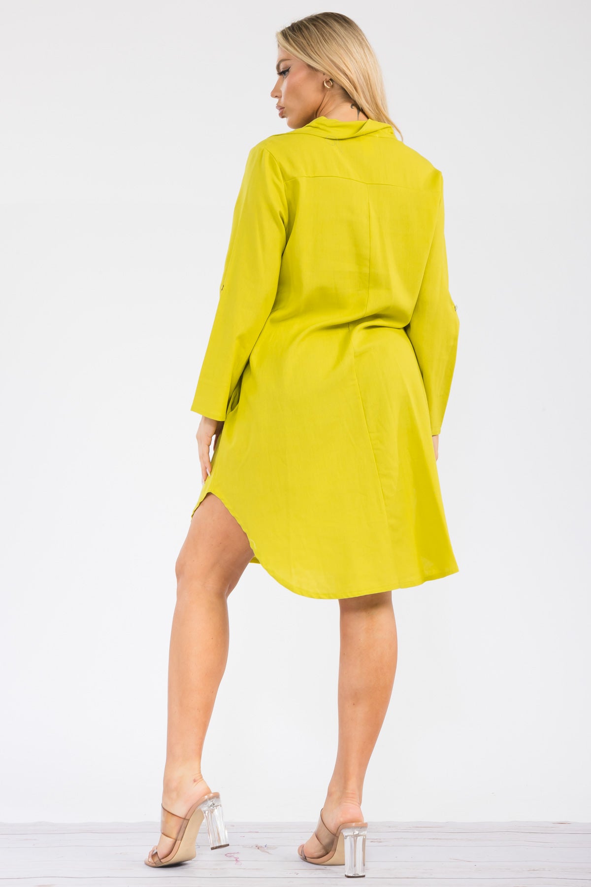 HH754R-S - LONGSLEEVE LINEN COLLARED DRESS