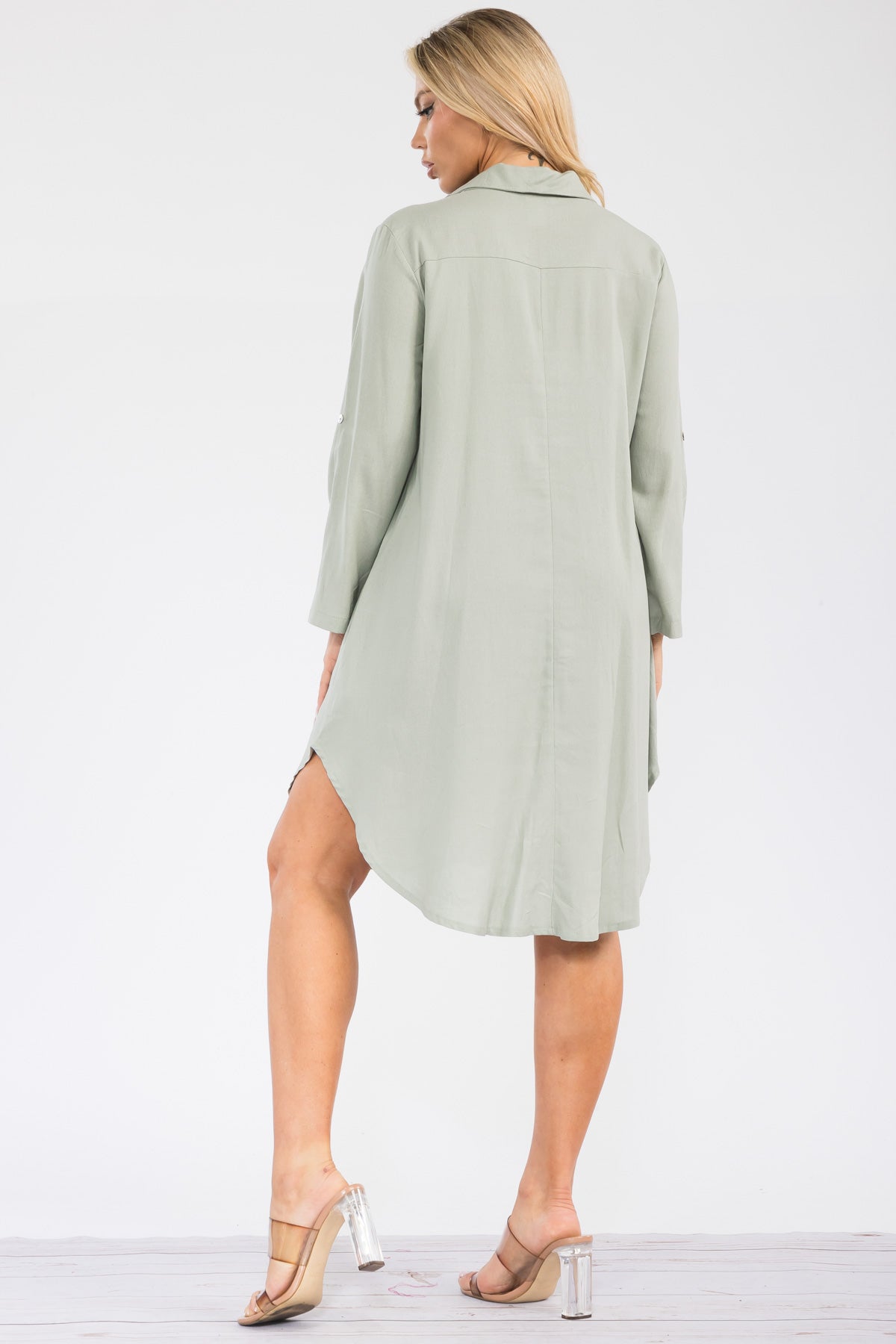 HH754R-S - LONGSLEEVE LINEN COLLARED DRESS