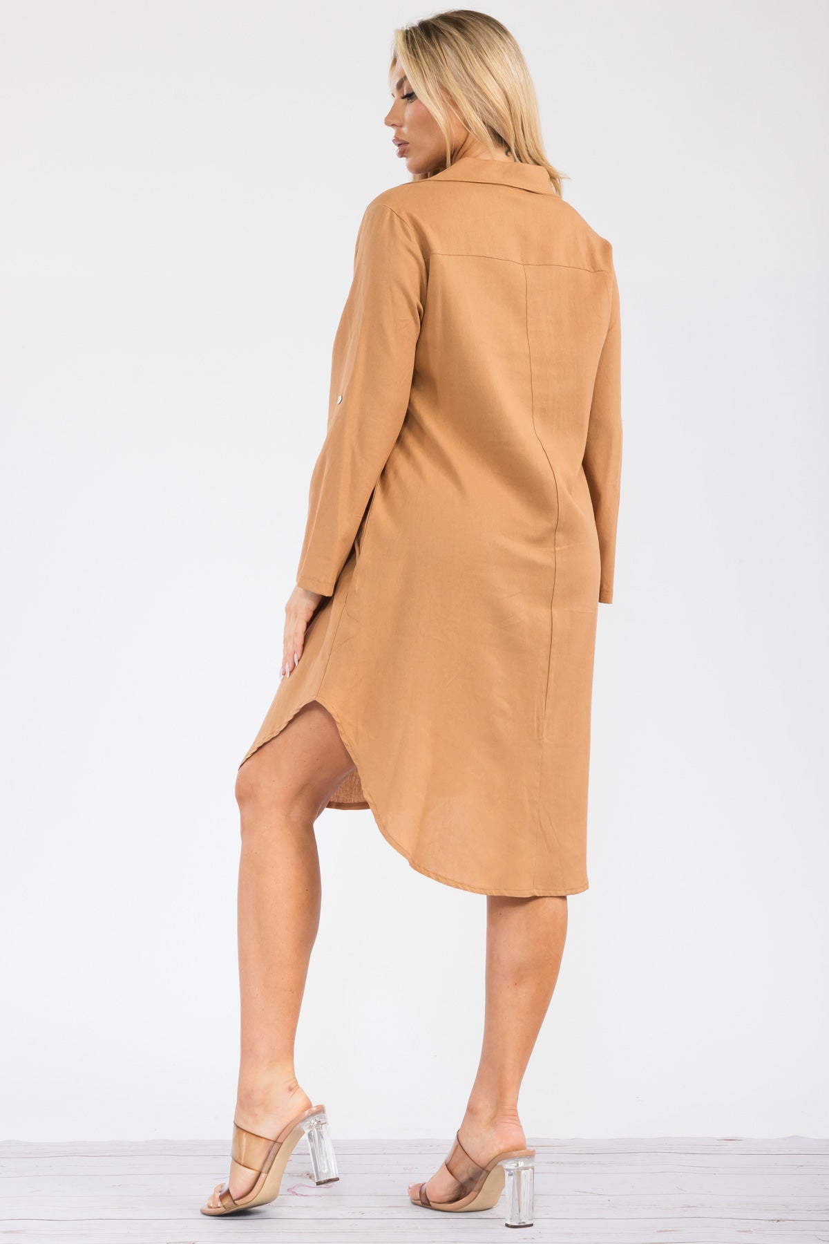 HH754R-S - LONGSLEEVE LINEN COLLARED DRESS
