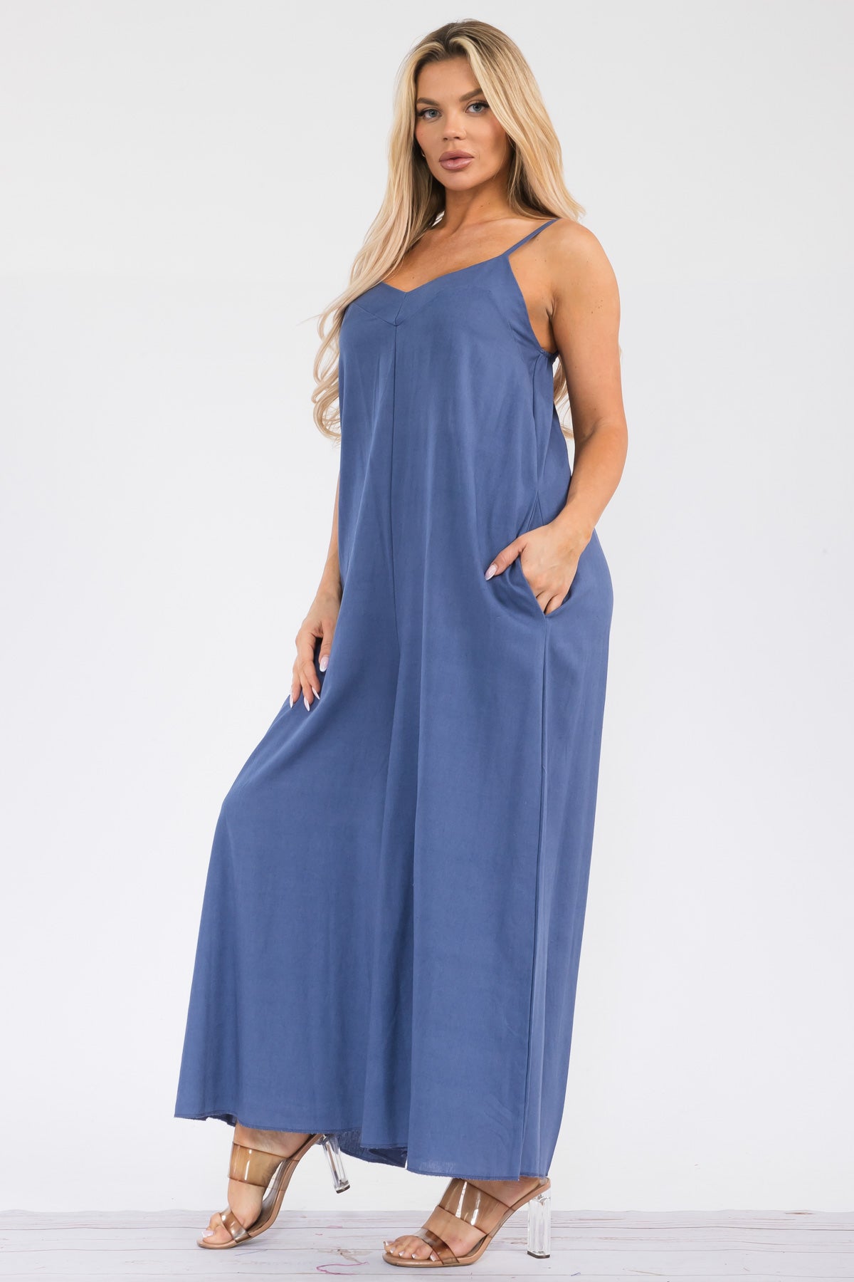 HH756X-S - WIDE LEG SLEEVELESS LINEN JUMPSUIT