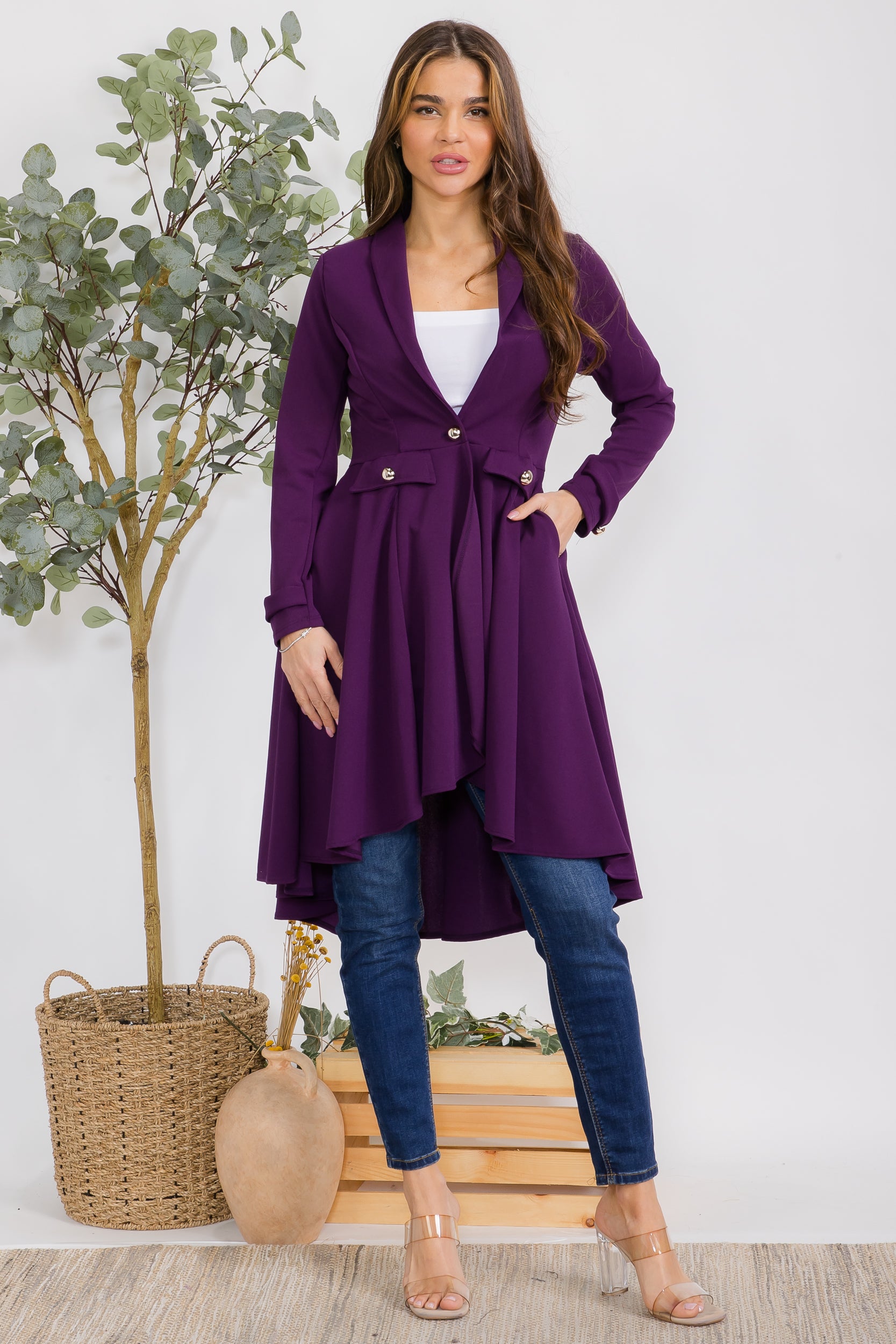 HH744R-S Crepe Hi-lo Cardigan