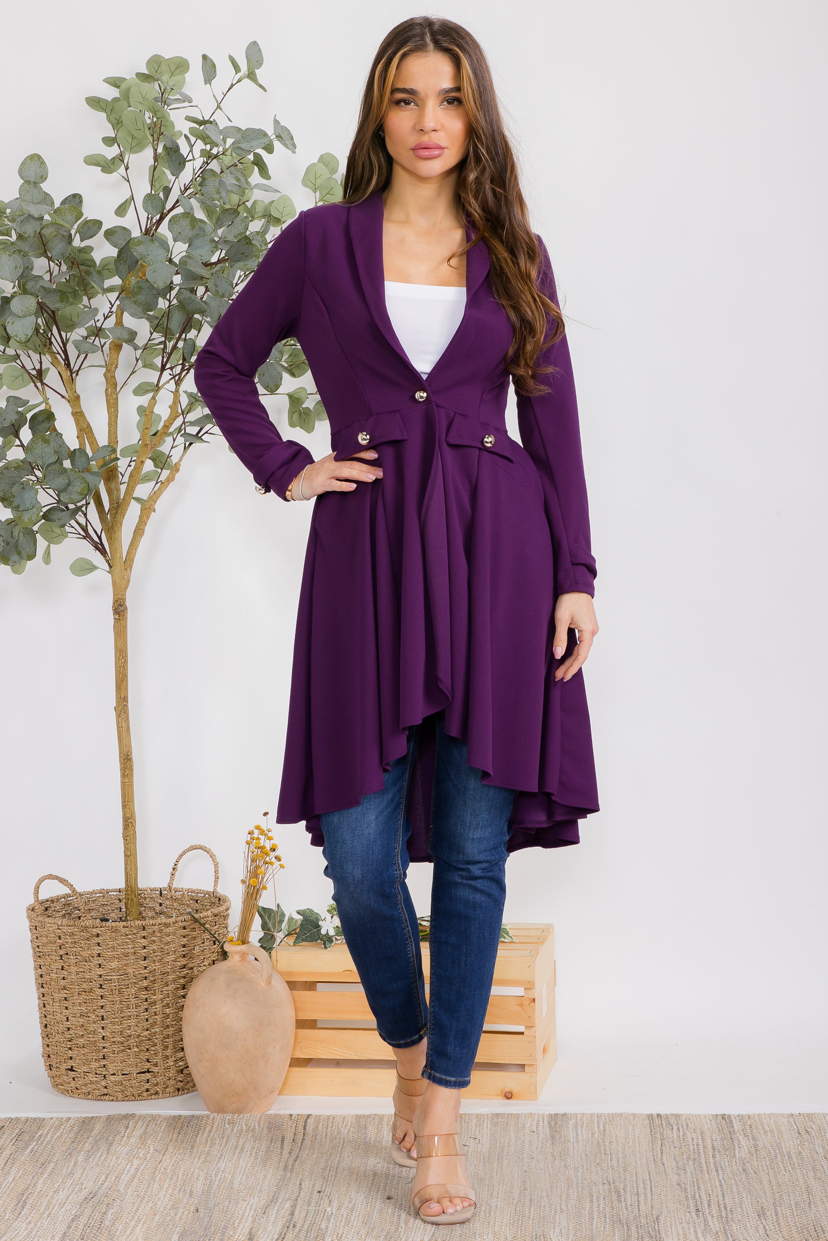 HH744X-S Plus Crepe Hi-lo Cardigan