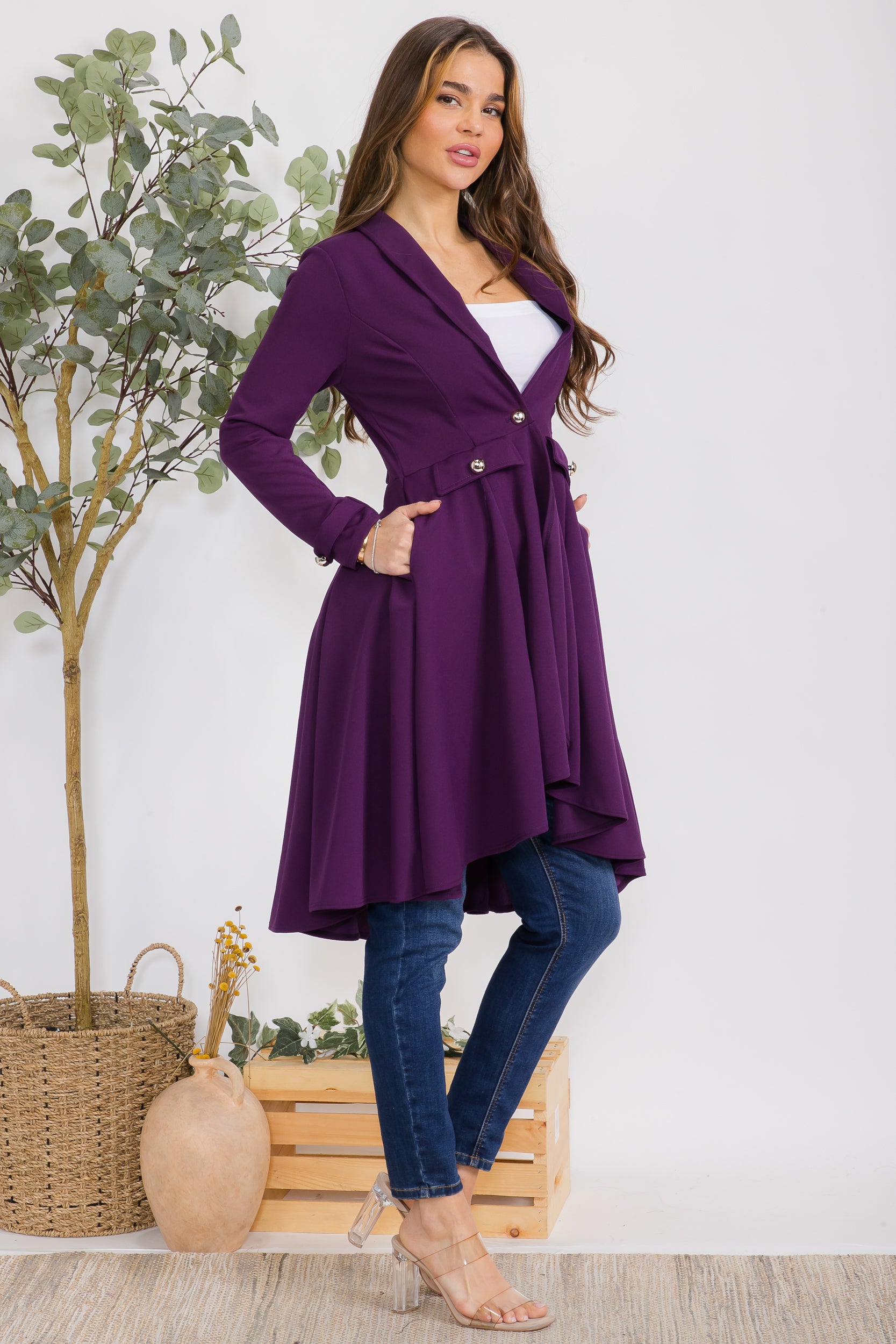 HH744X-S Plus Crepe Hi-lo Cardigan