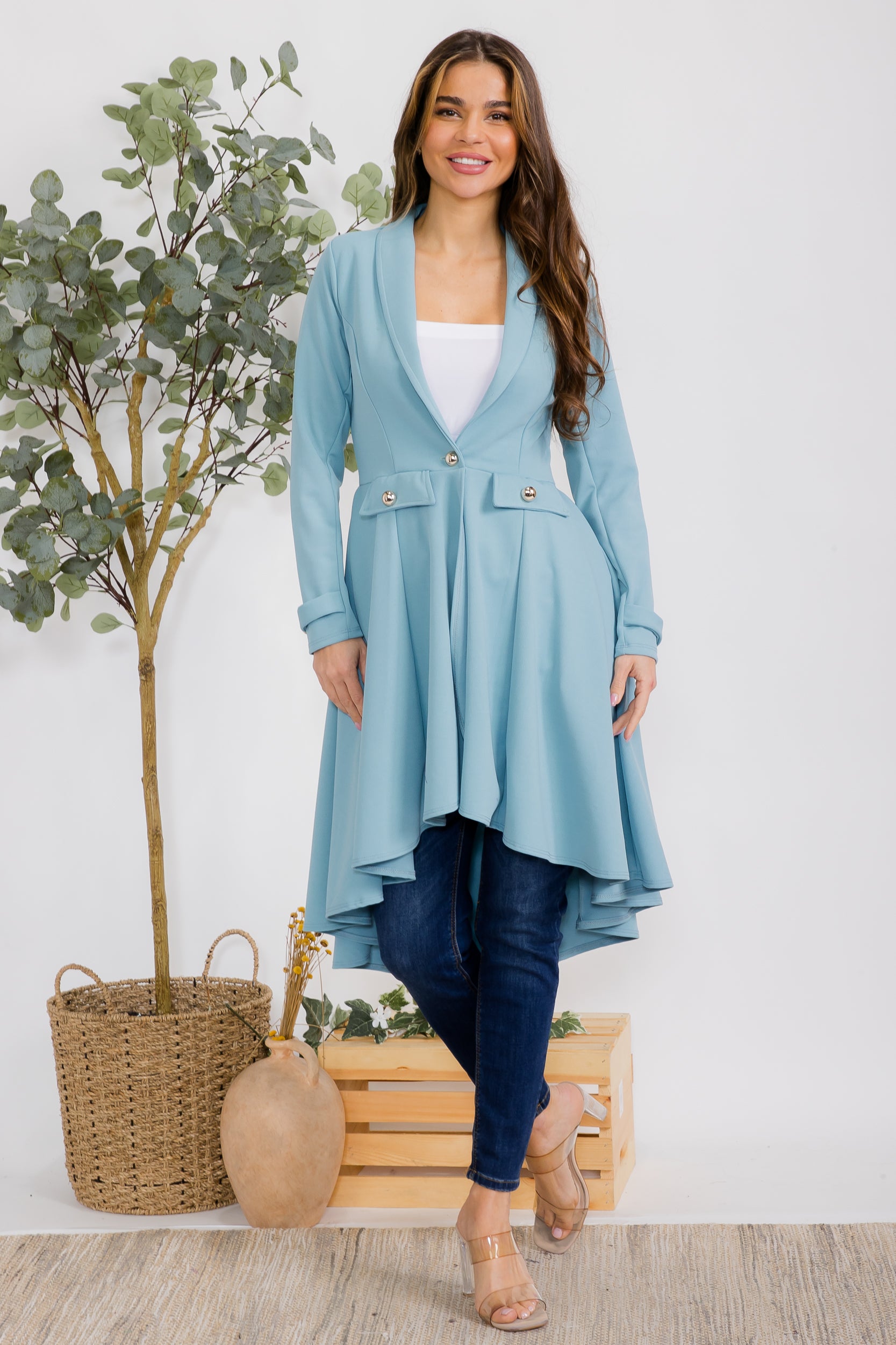 HH744X-S Plus Crepe Hi-lo Cardigan
