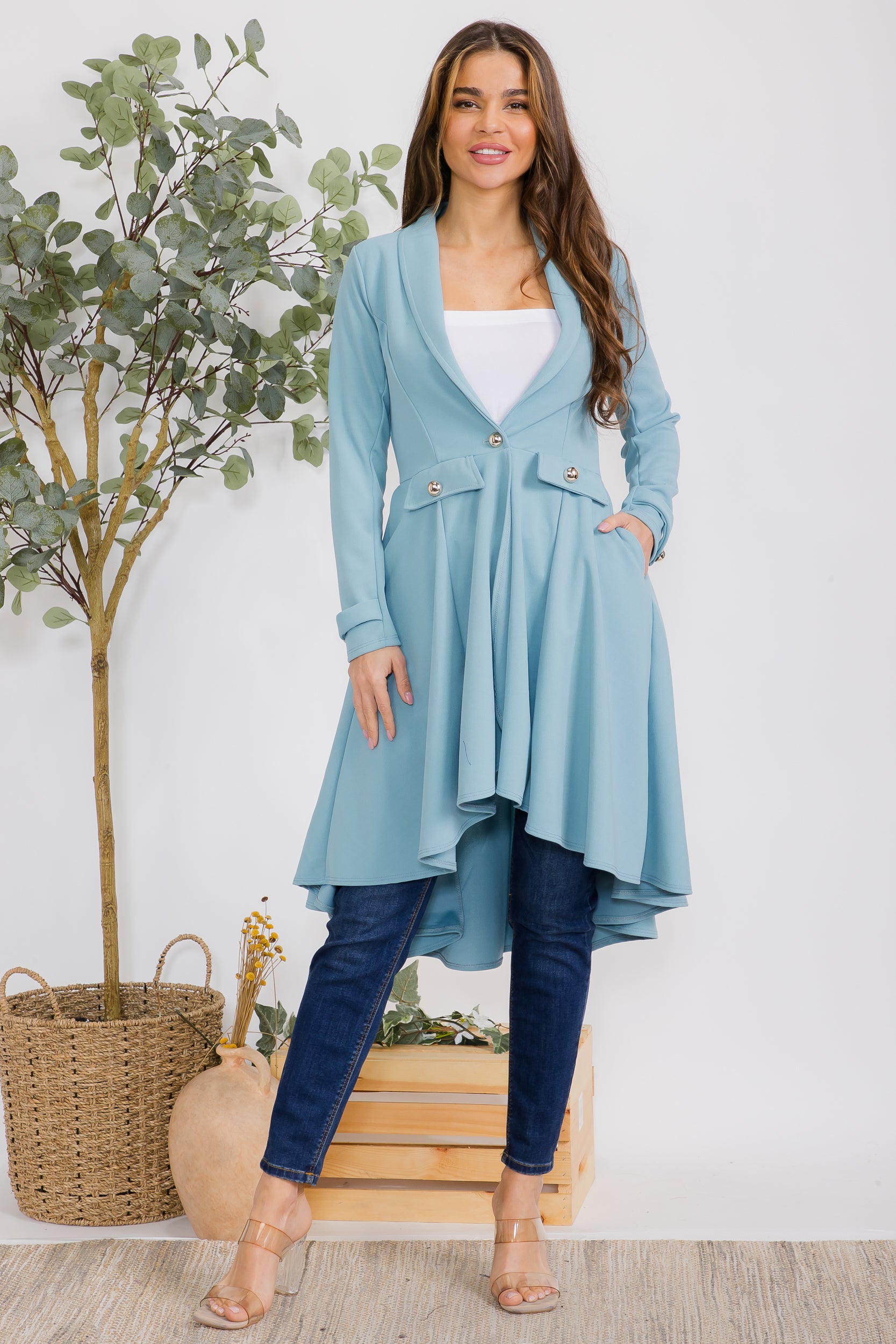 HH744X-S Plus Crepe Hi-lo Cardigan