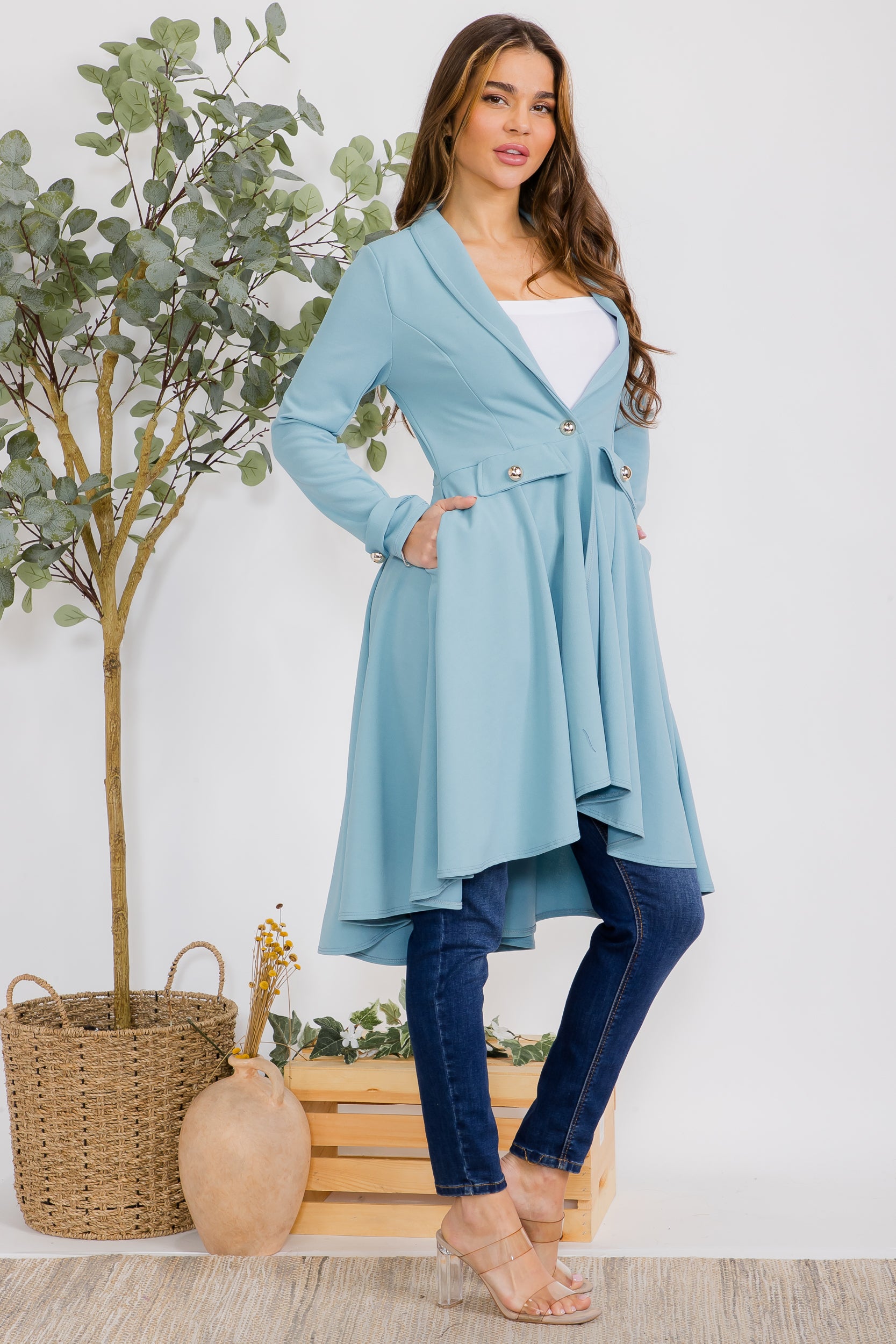 HH744X-S Plus Crepe Hi-lo Cardigan
