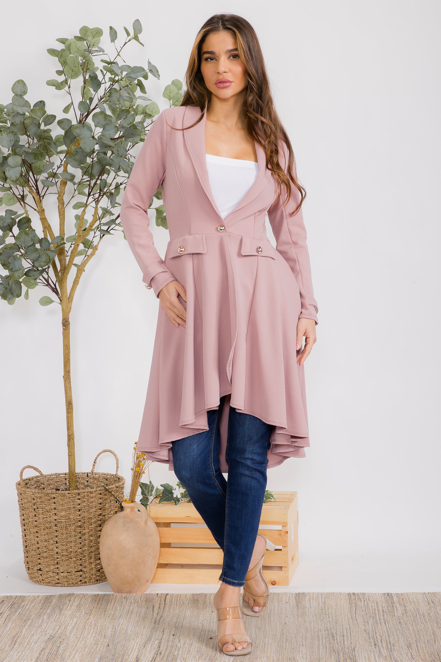 HH744X-S Plus Crepe Hi-lo Cardigan