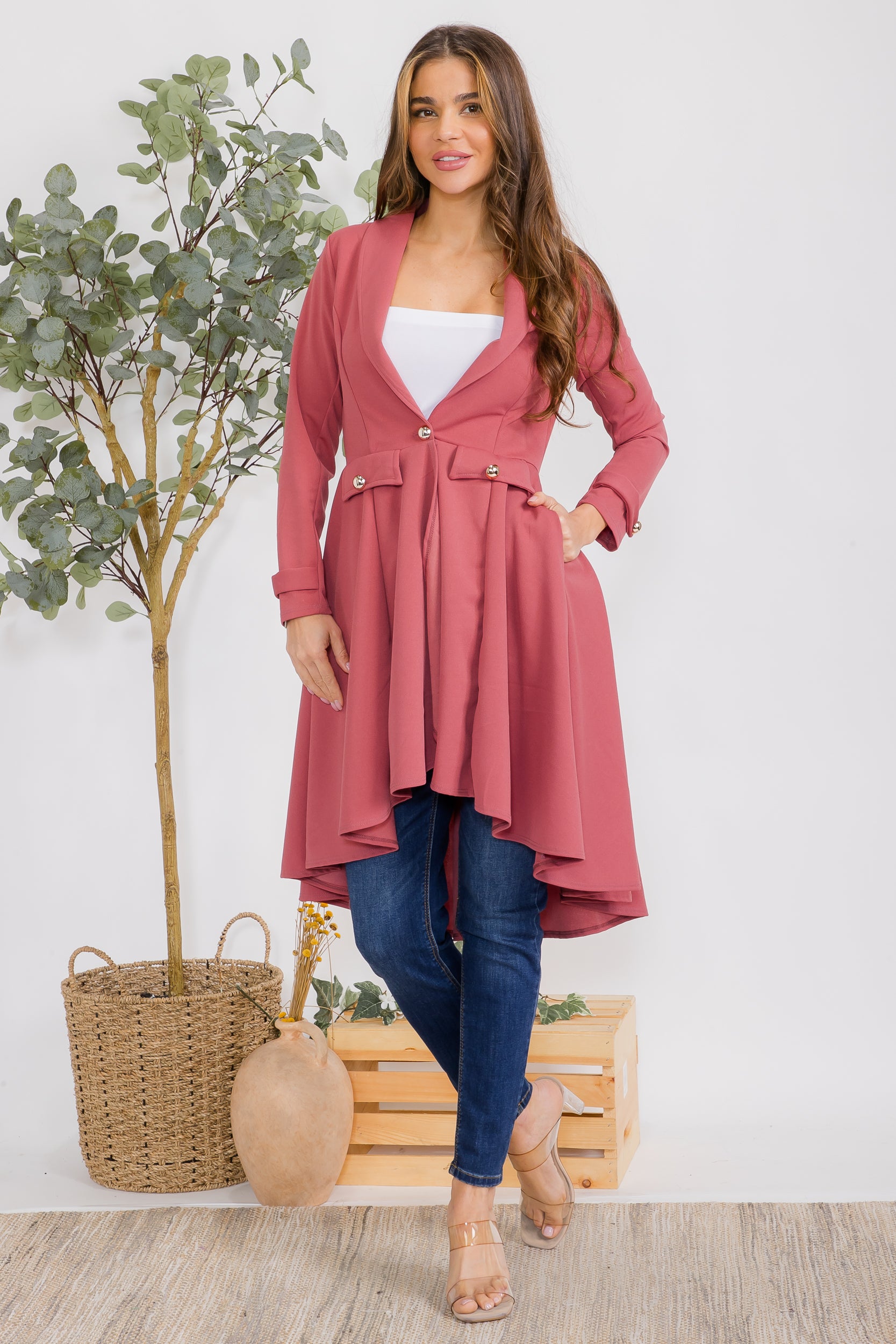 HH744R-S Crepe Hi-lo Cardigan