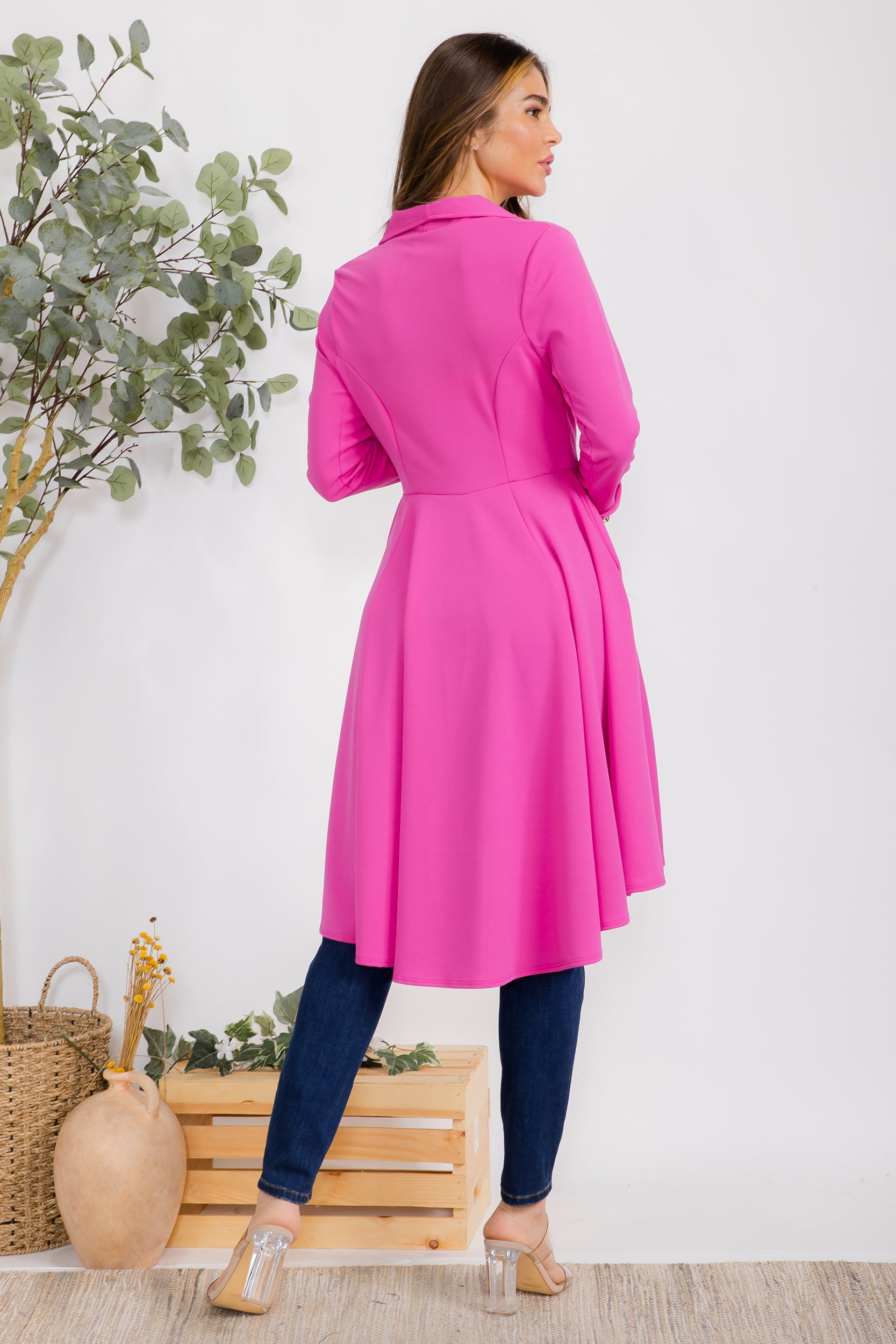 HH744X-S Plus Crepe Hi-lo Cardigan