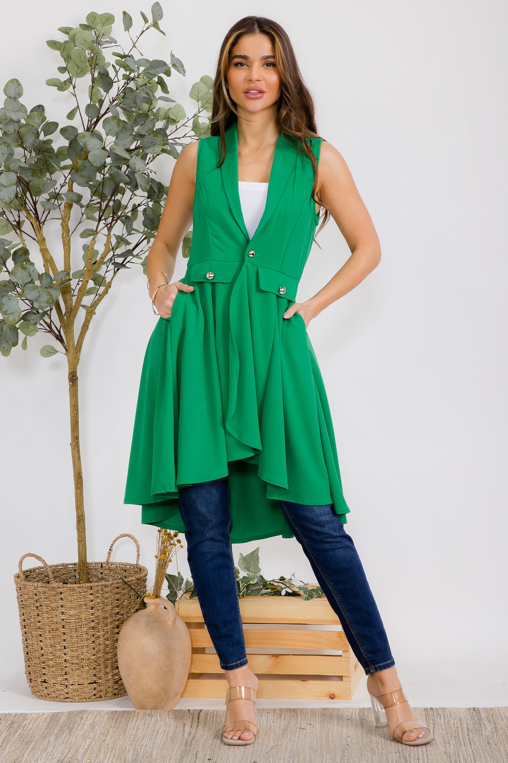 HH757R-S Sleeveless Hi-lo Cardigan