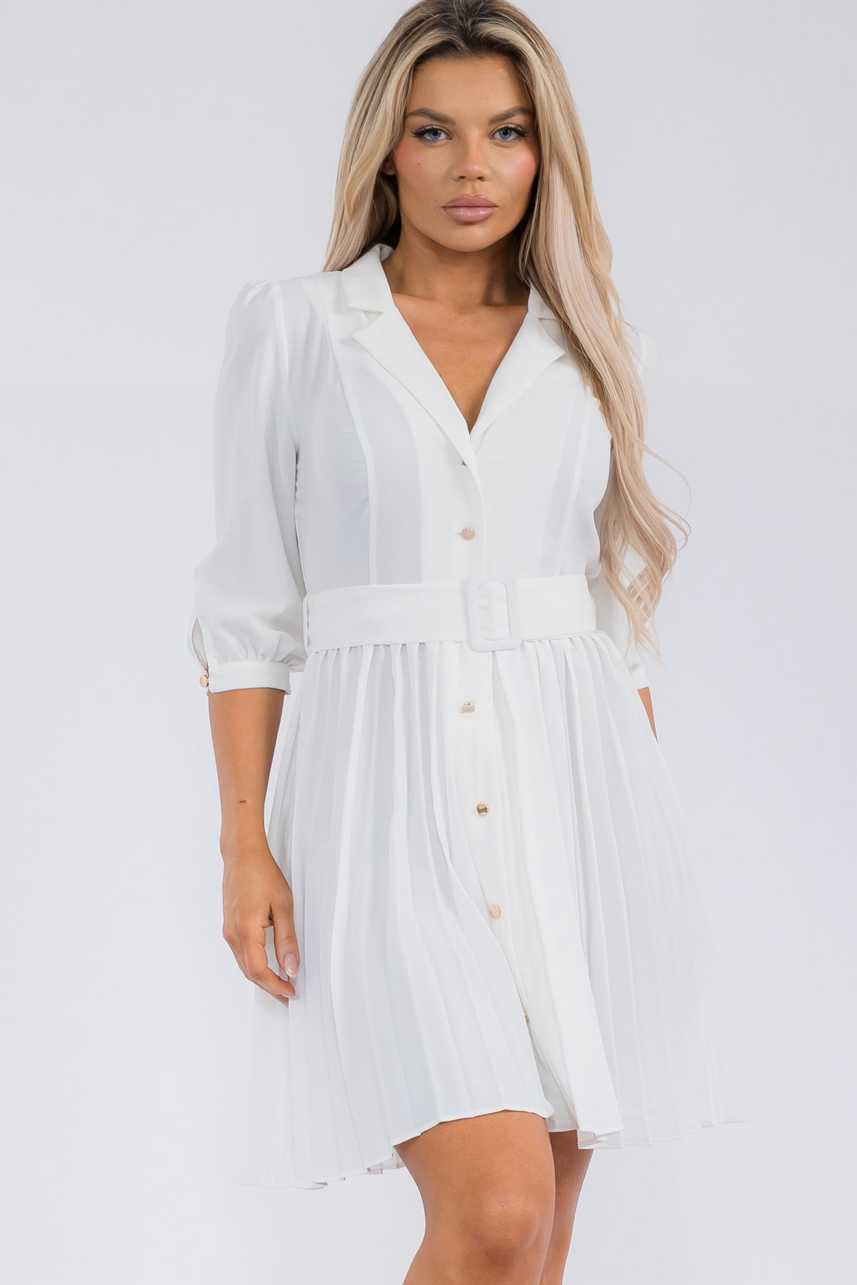 38005D-R1 - BELTED BUTTON DOWN MIDI DRESS