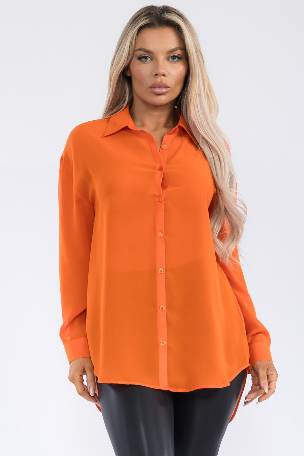 STH4916 - CHIFFON BUTTON DOWN LONG SLEEVE BLOUSE