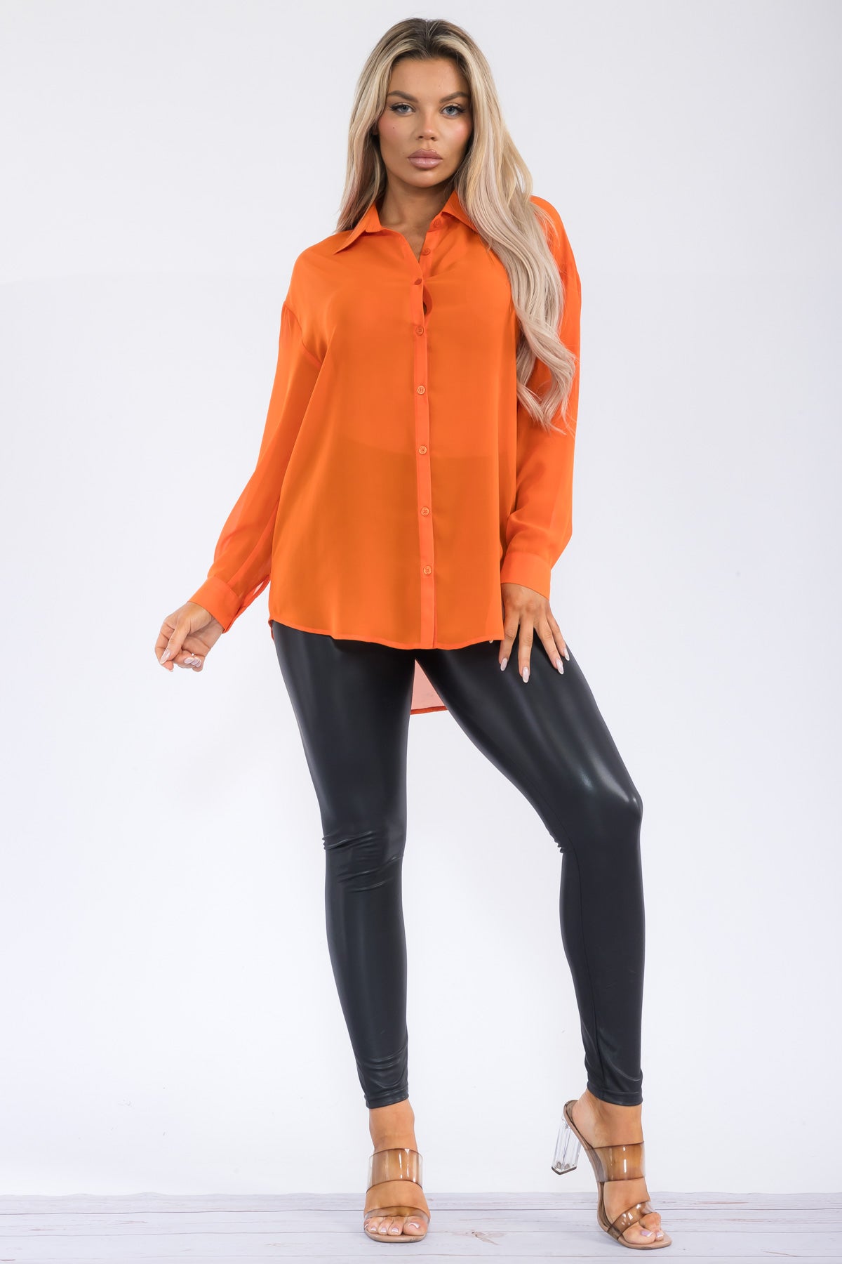 STH4916 - CHIFFON BUTTON DOWN LONG SLEEVE BLOUSE