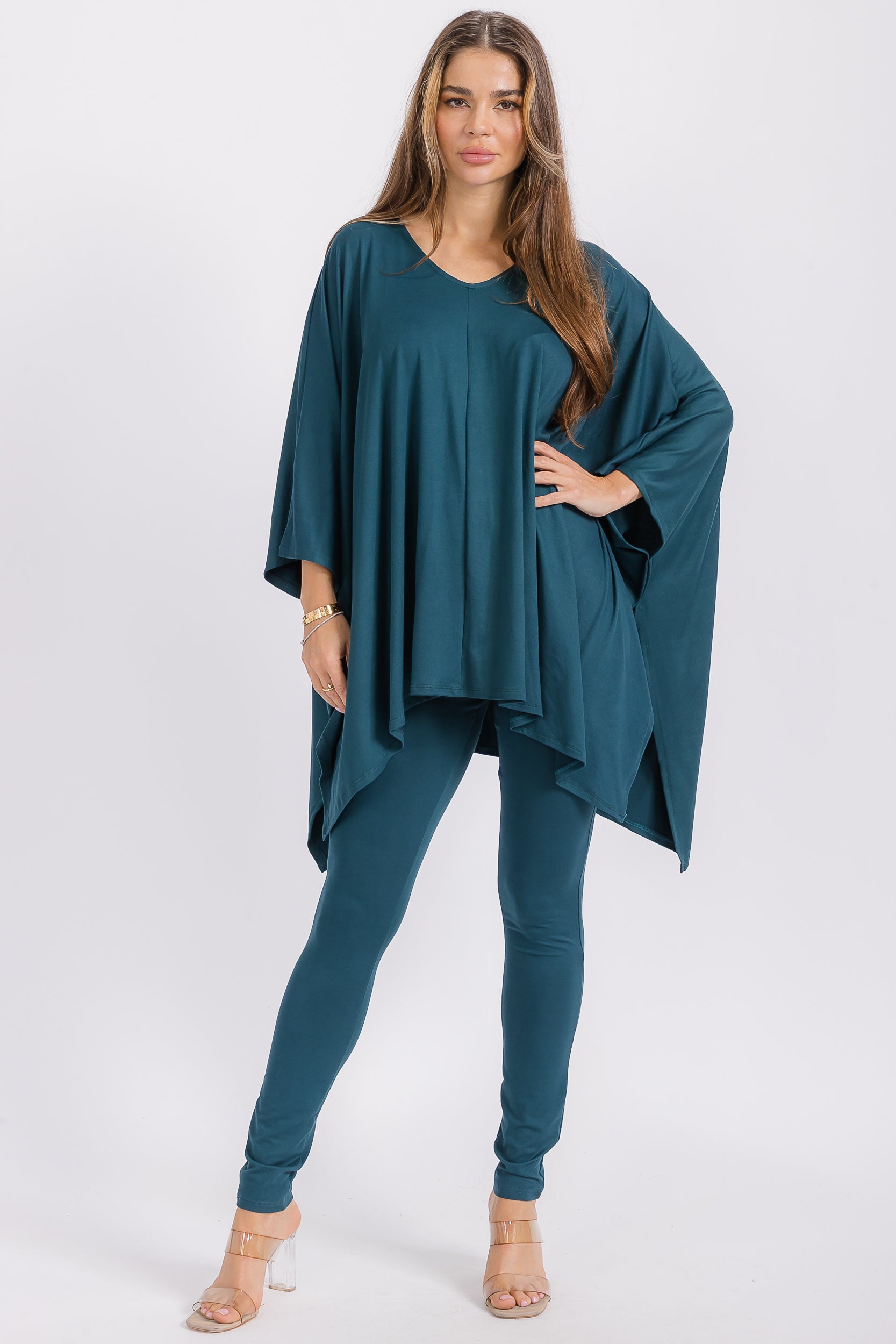HH637R-S1 V-neck Top & Leggings 2 PC Set
