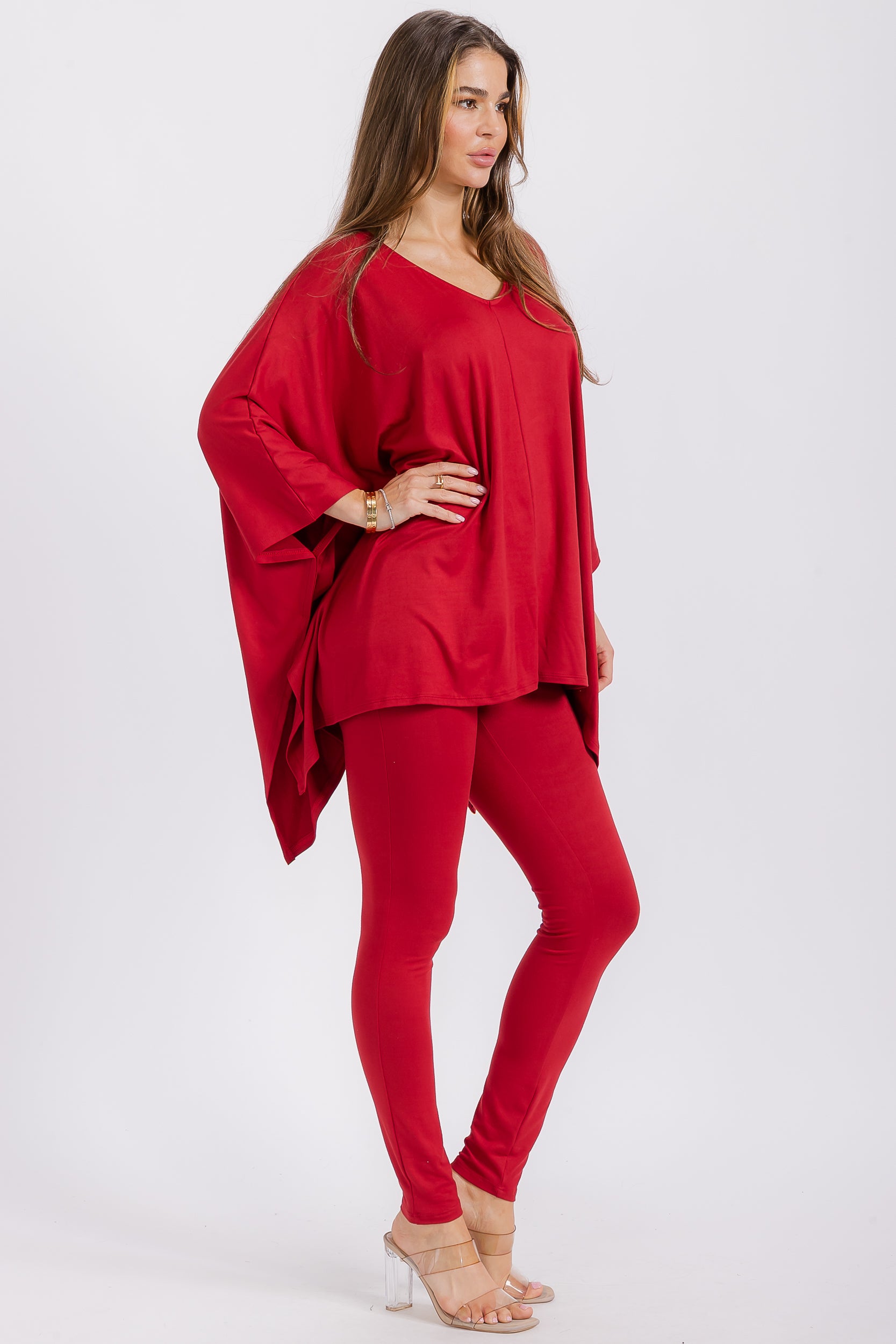 HH637R-S1 V-neck Top & Leggings 2 PC Set