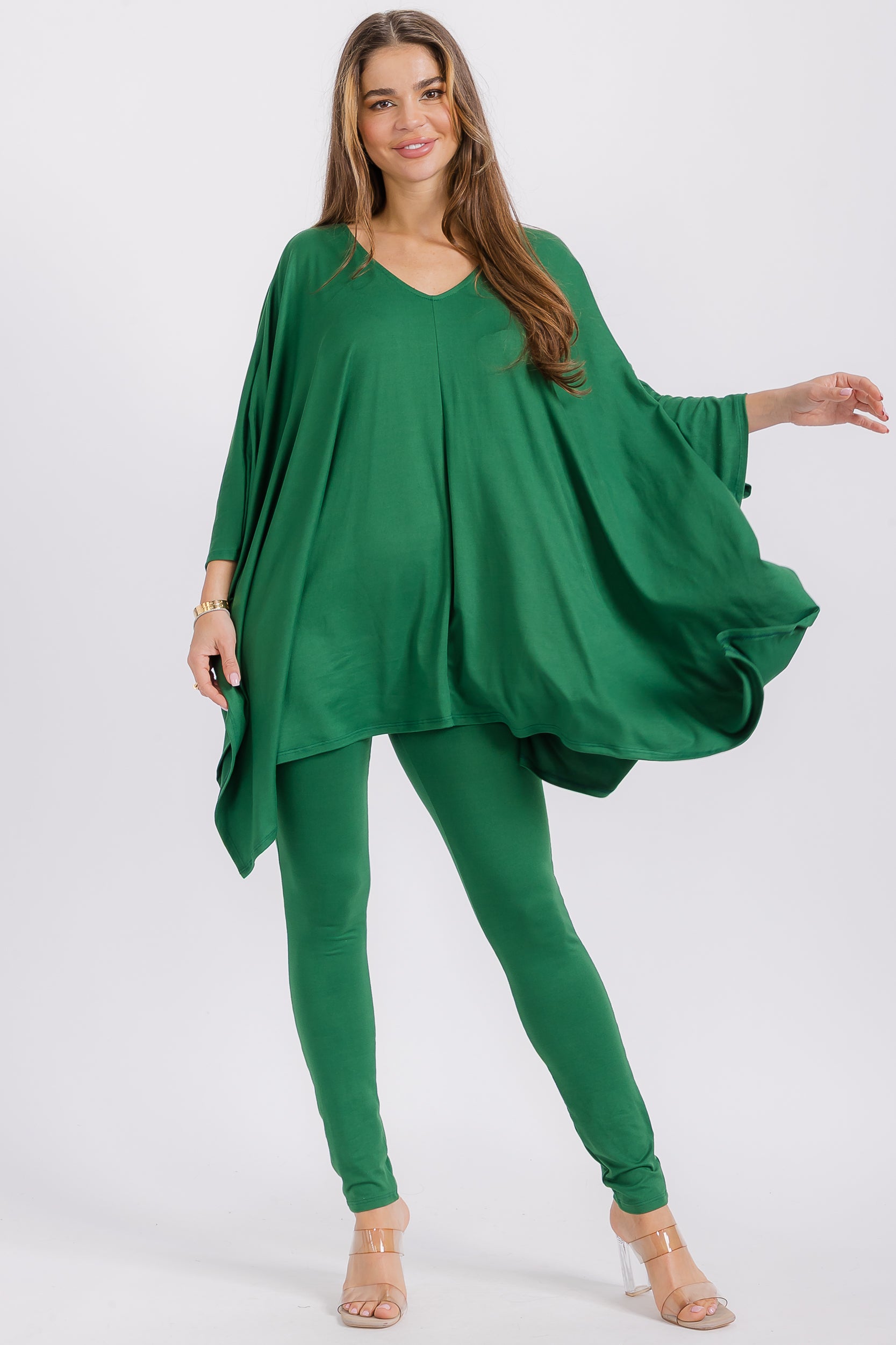 HH637R-S1 V-neck Top & Leggings 2 PC Set