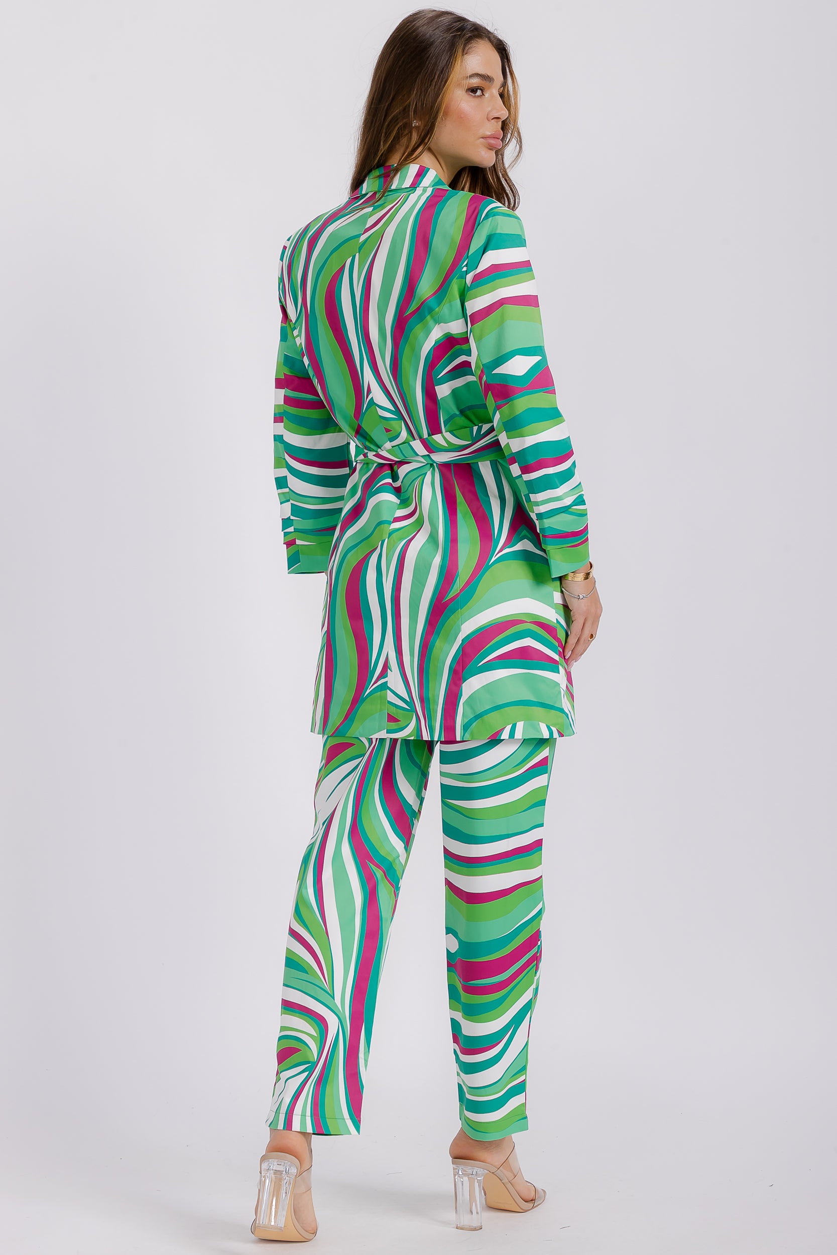 D-6019 Abstract Print Tailored Blazer & Wide Leg Trousers