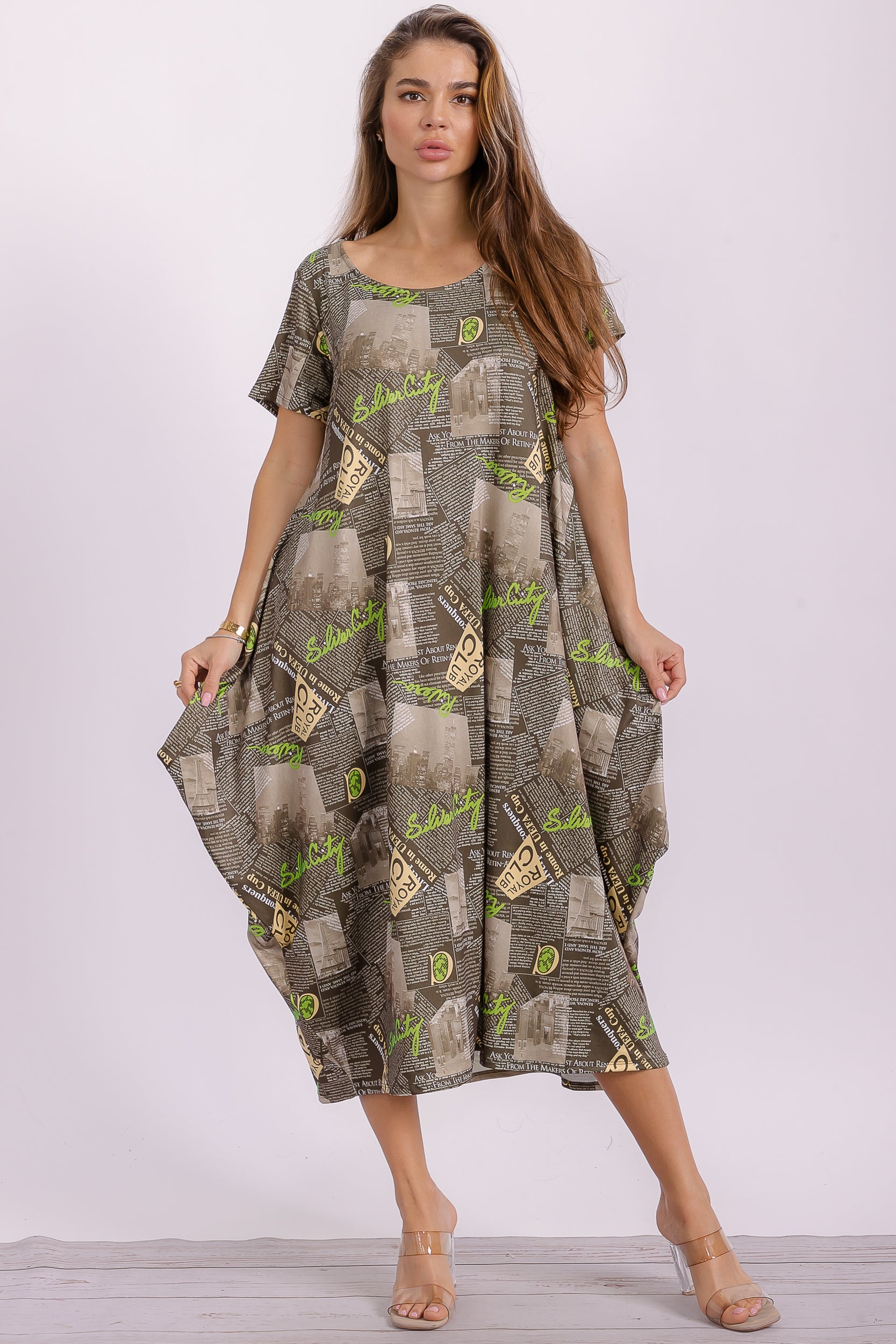 SAN151BX-P1 Plus Harem Midi Dress/Short Sleeve