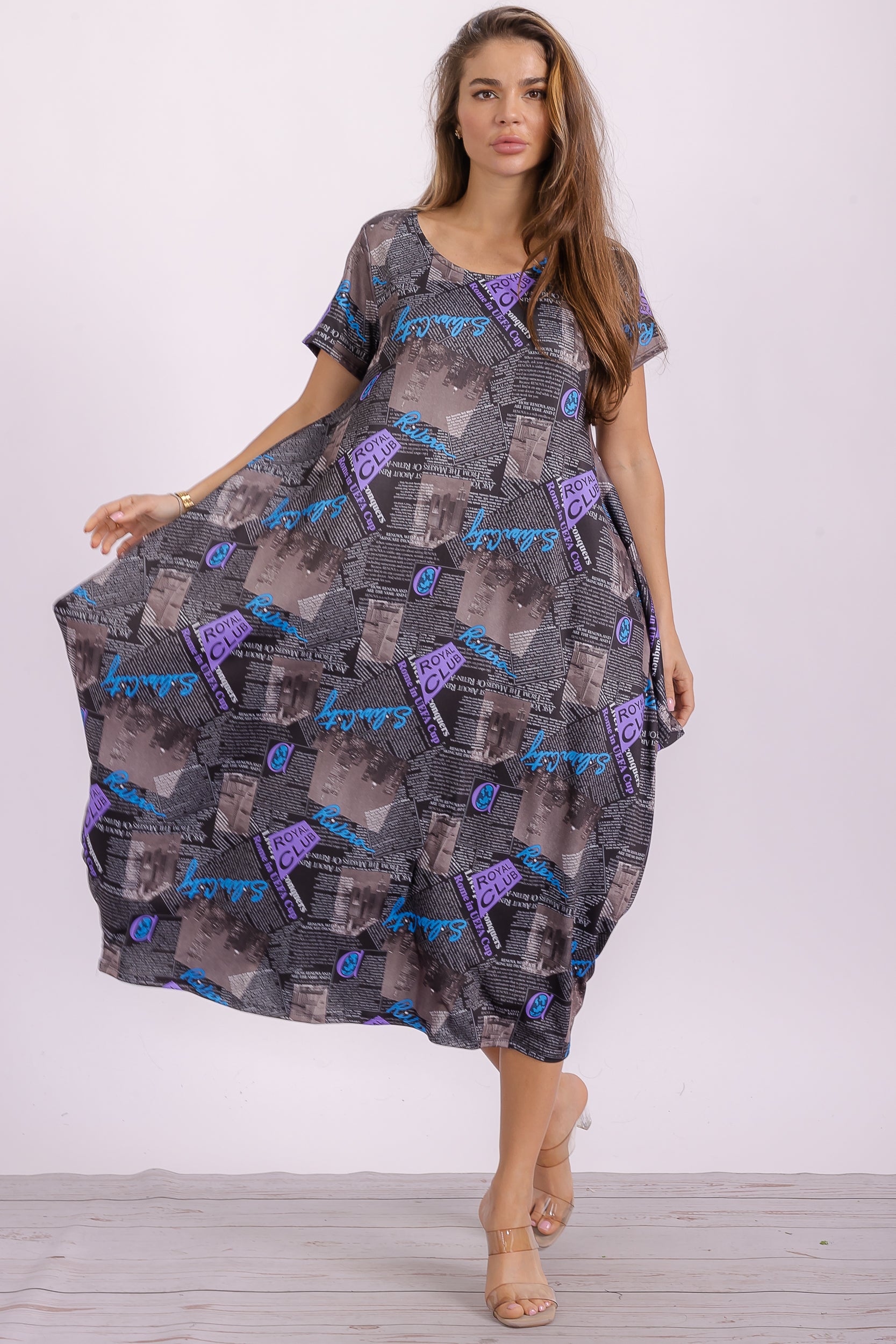 SAN151BR-P1 Harem Midi Dress/Short Sleeve