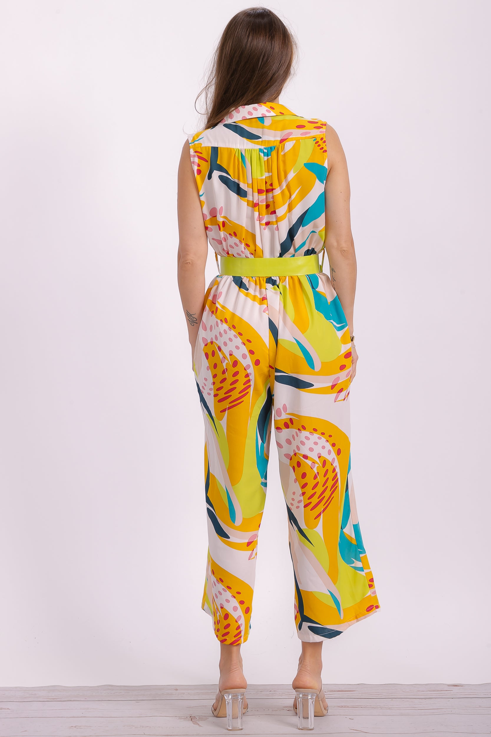 R-8002 Collared V-Neck Sleeveless Romper