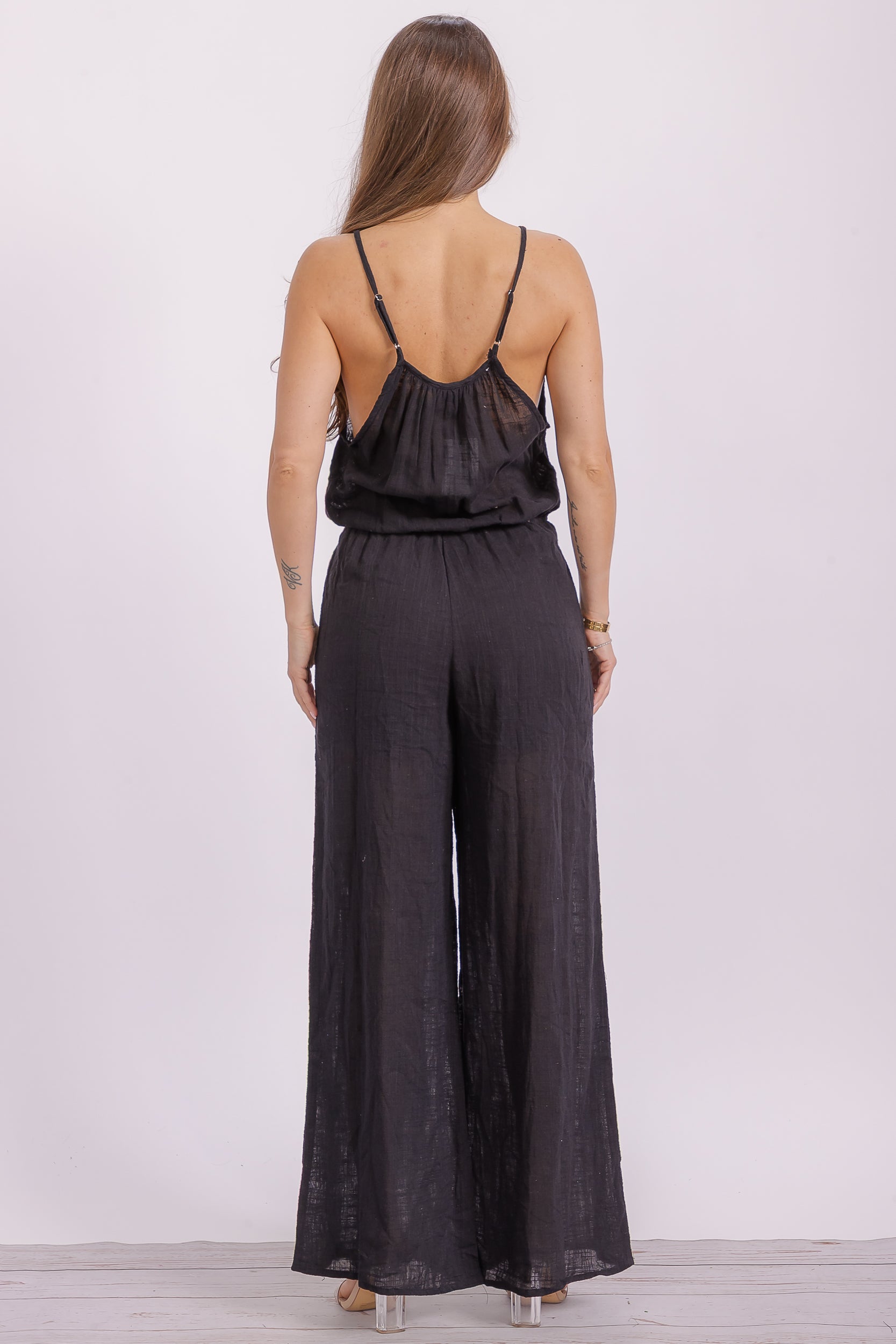 P563 Wide Leg Linen Jumpsuit