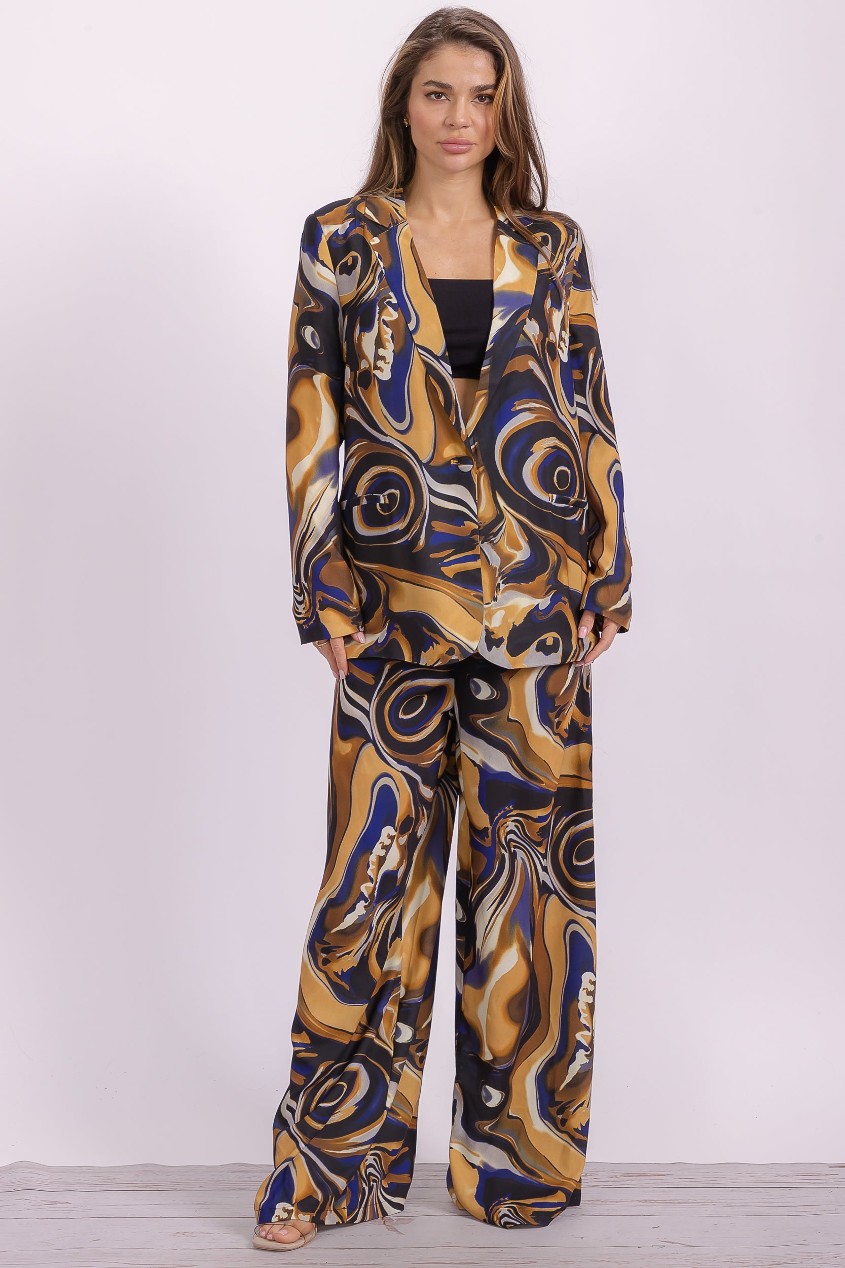 OMJ-7201 Multi Printed Two Pieces Blazer and Long Pants set