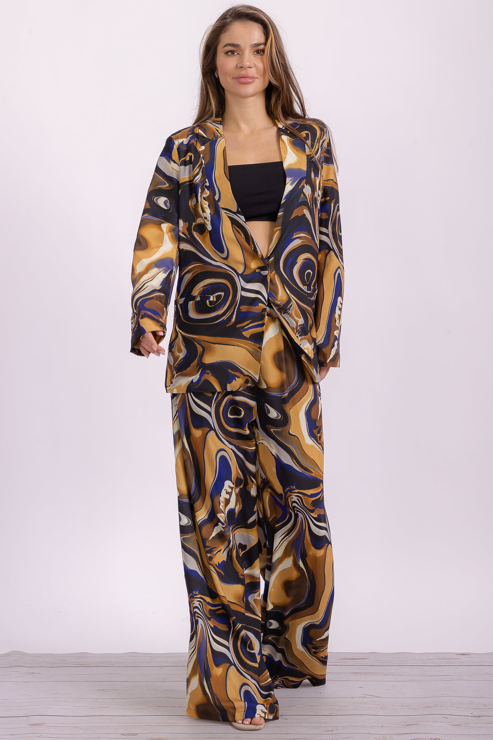 OMJ-7201 Multi Printed Two Pieces Blazer and Long Pants set