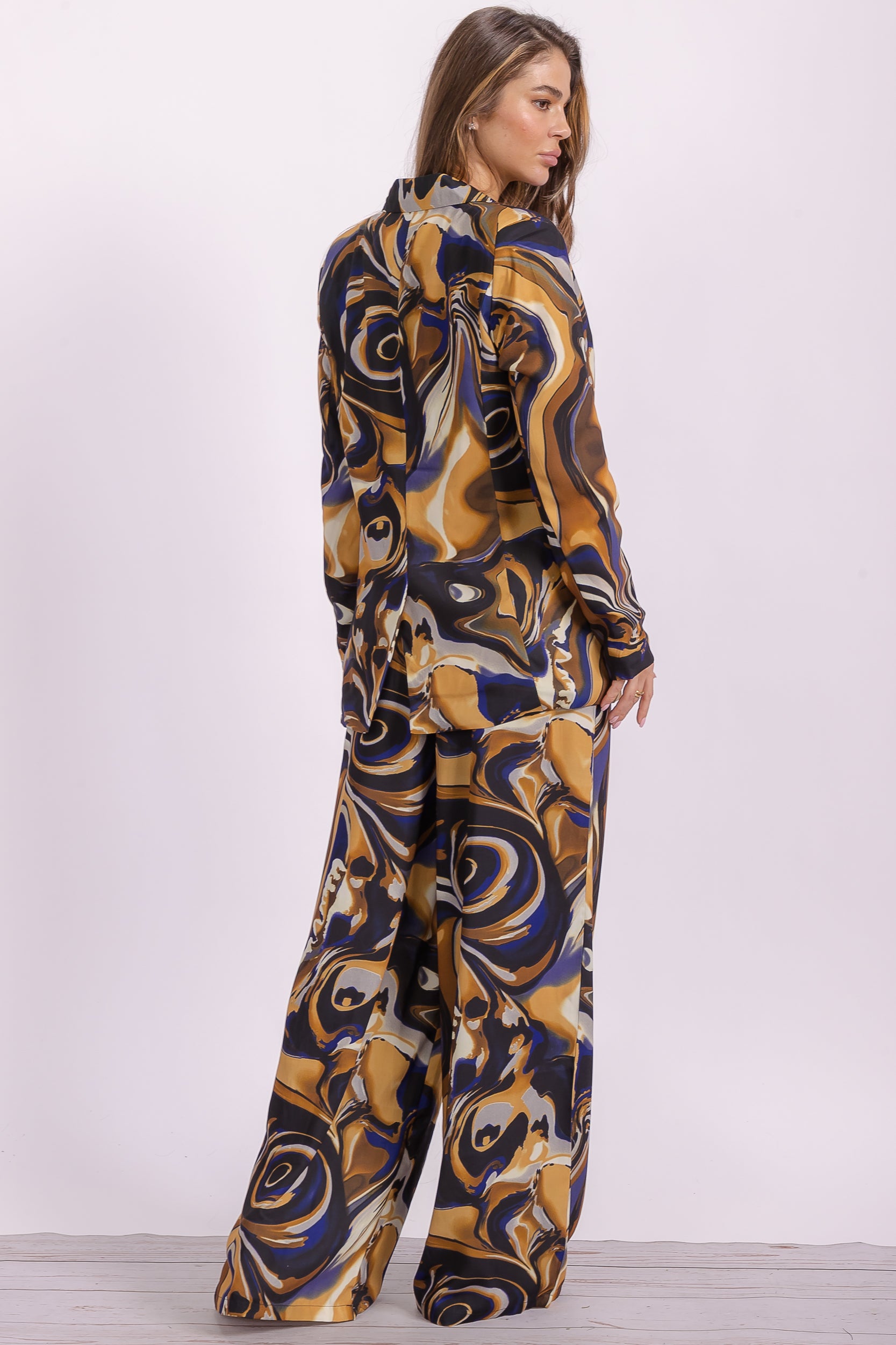OMJ-7201 Multi Printed Two Pieces Blazer and Long Pants set
